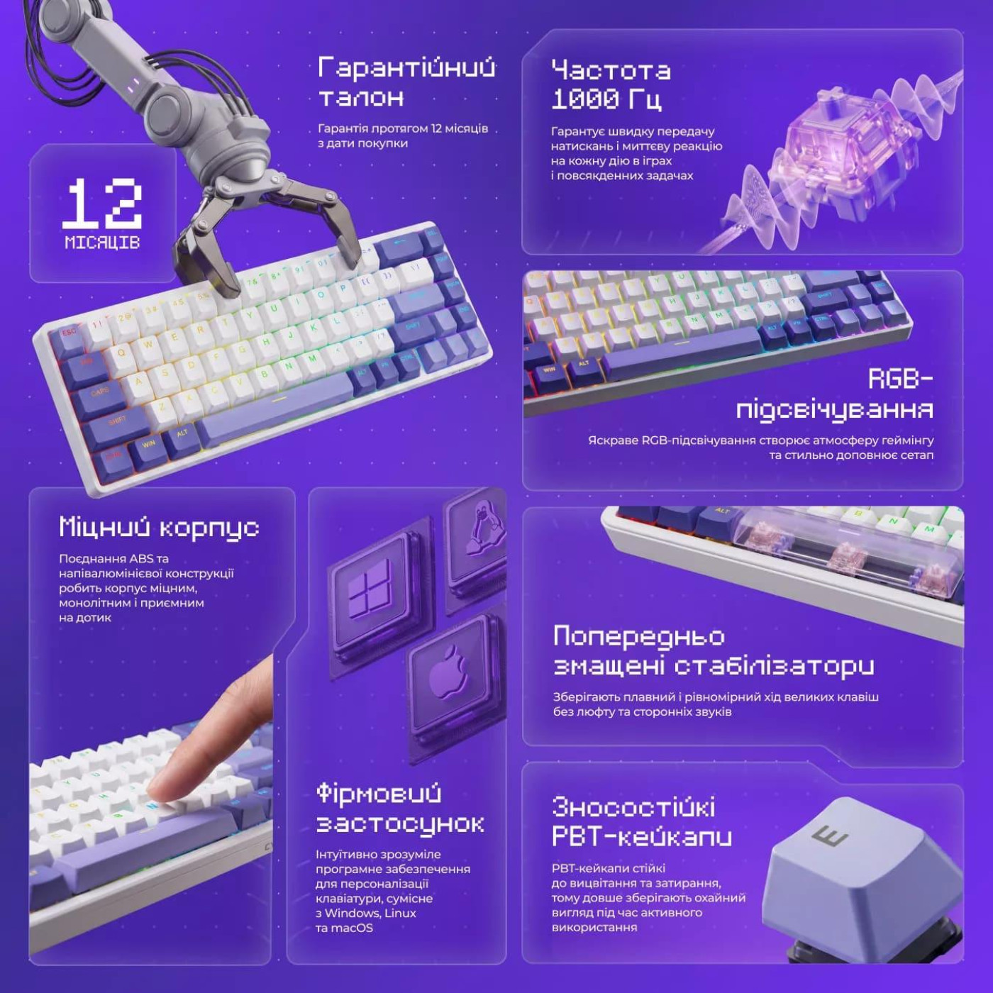 Клавіатура Proove Gaming Cyrex (Ukraine Layout) white/purple (MKCR00022417)