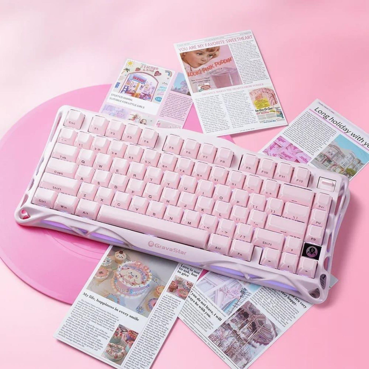 Клавиатура GravaStar Mercury K1 80keys Kailh Cheery Pink EN/UKR Sakura Pink (GS_K1_P_PNK)