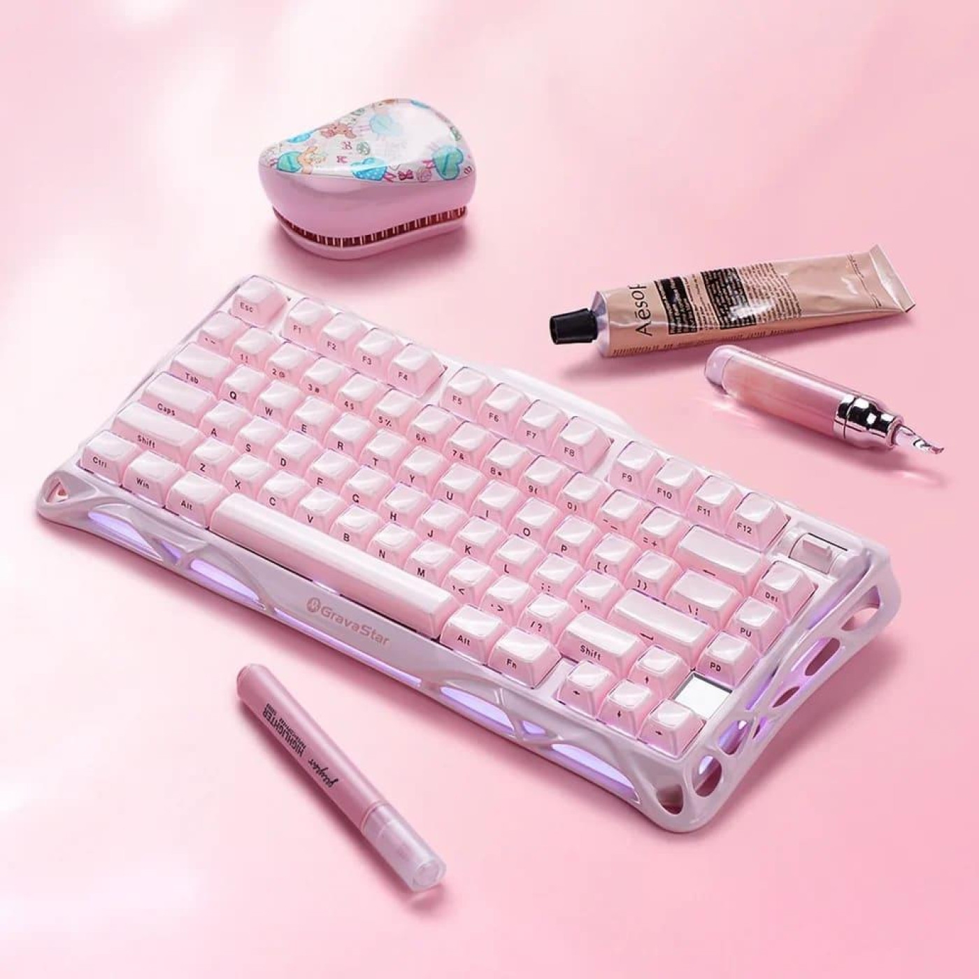 Клавиатура GravaStar Mercury K1 80keys Kailh Cheery Pink EN/UKR Sakura Pink (GS_K1_P_PNK)