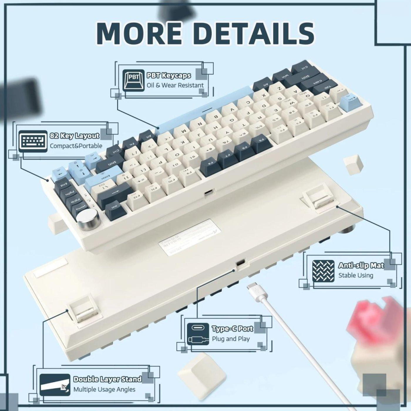 Клавіатура Attack Shark K85 RGB Magnetic Linear Switches (AS-6972792471556-B-UA) Blueberry (G-000003989)