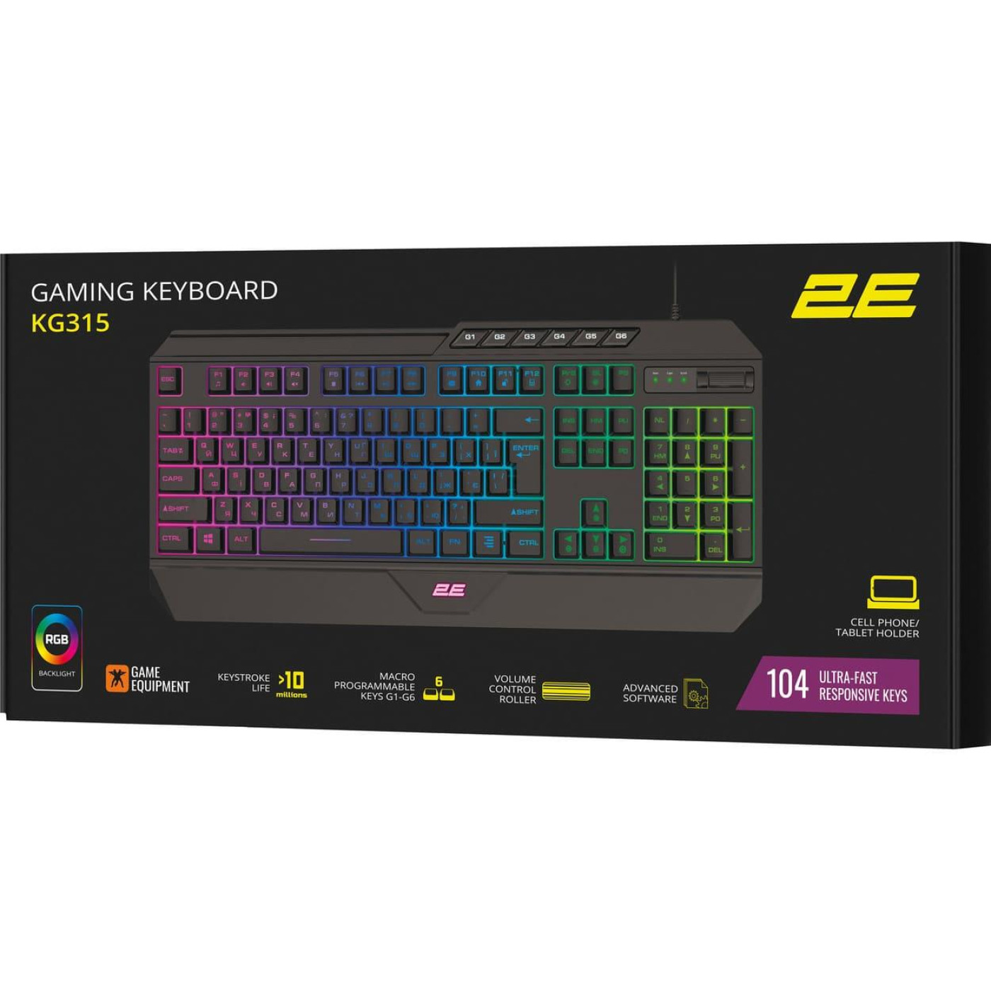 Клавиатура 2E Gaming KG315 RGB USB Ukr Black (2E-KG315UBK)