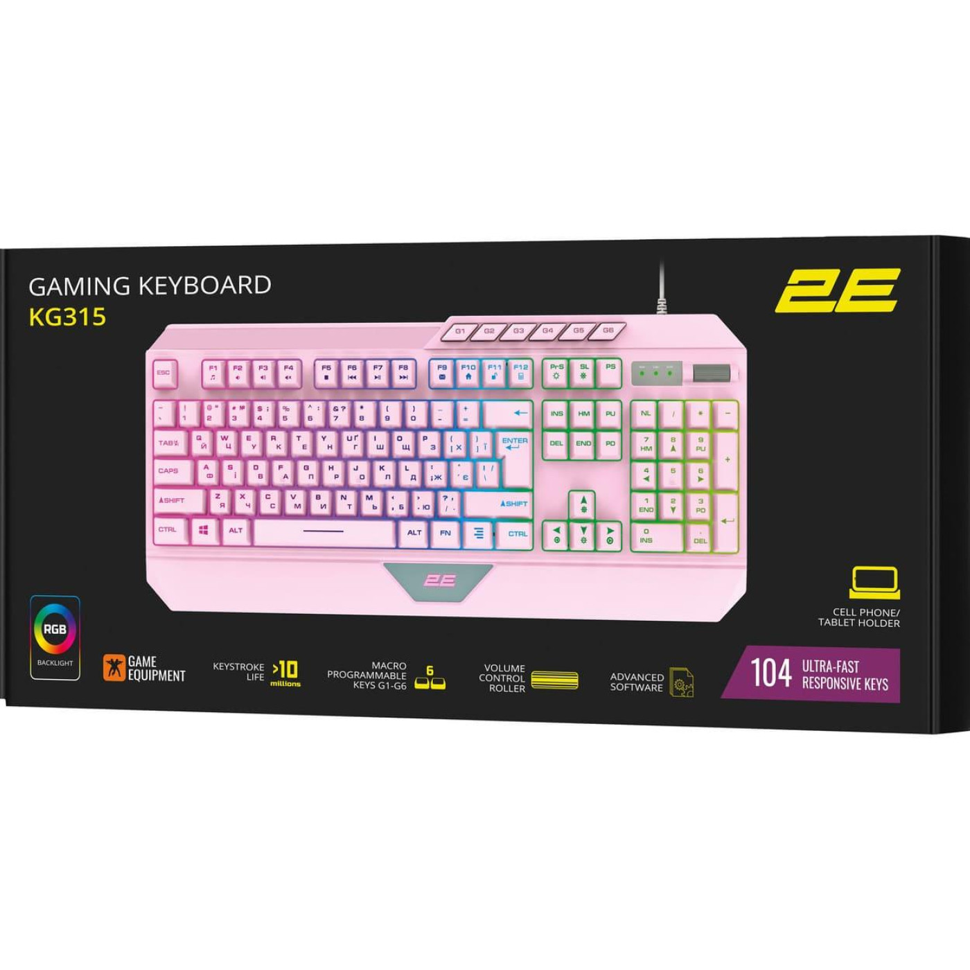 Клавіатура 2E GAMING KG315 RGB USB Pink Ukr (2E-KG315UPK)