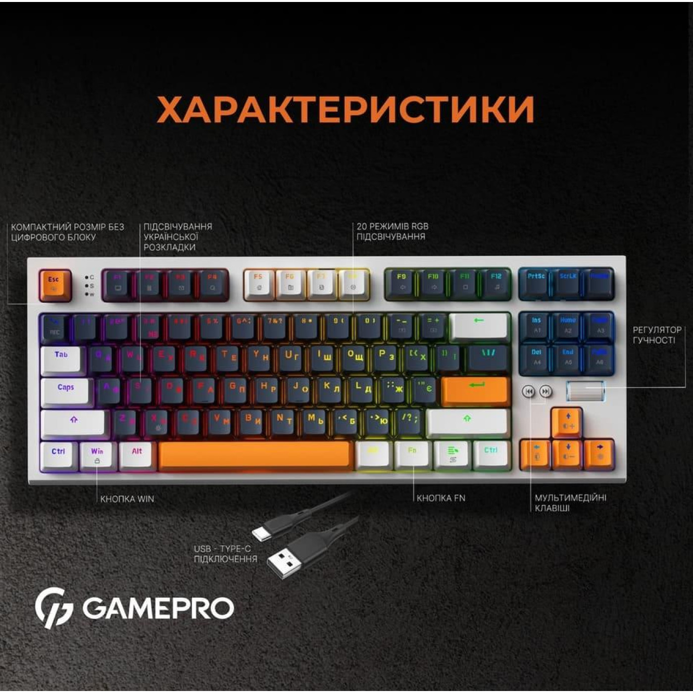 Клавиатура GamePro MK180W Outemu Red Hot-Swap RGB USB White (MK180W)