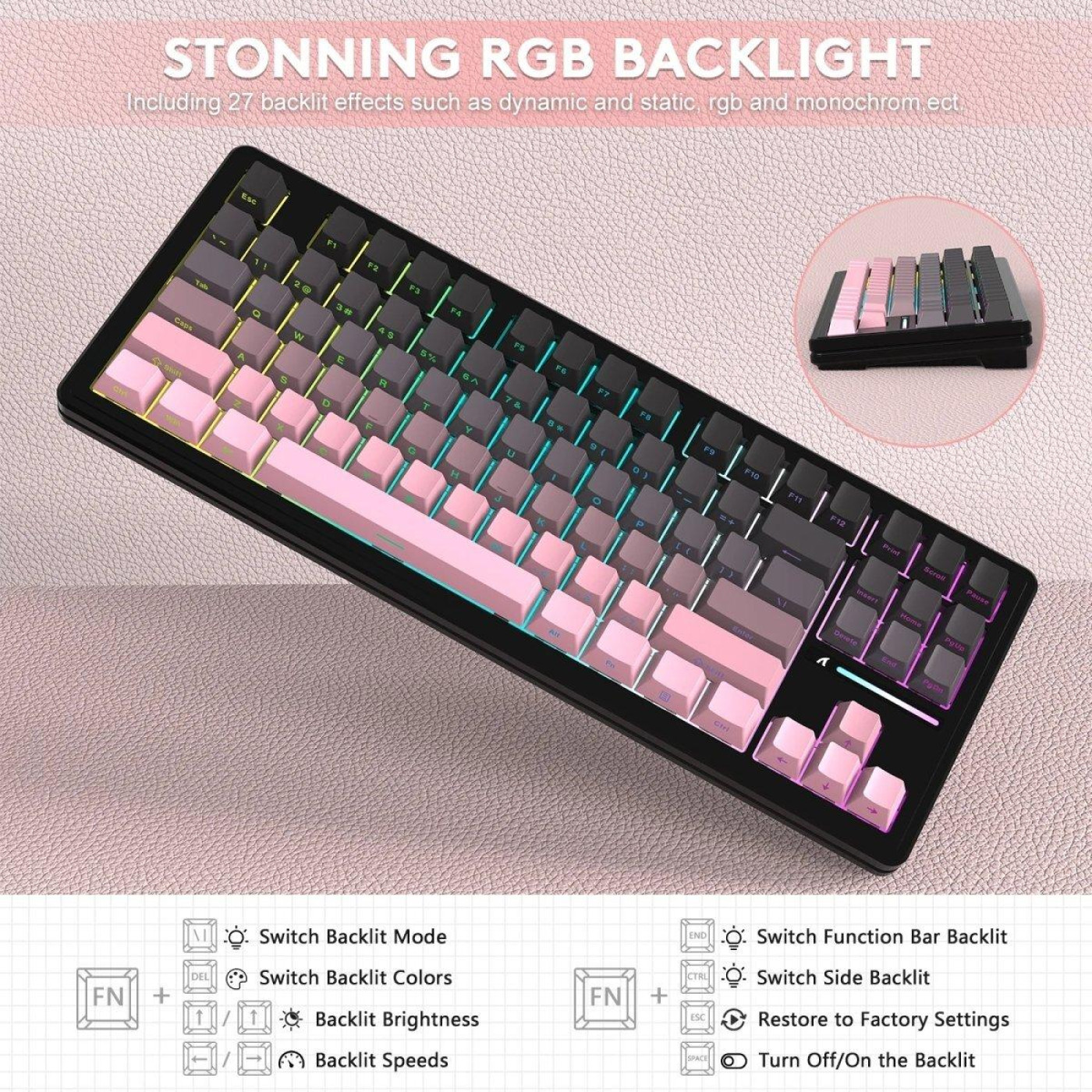 Клавіатура Attack Shark M87 Pro V2 RGB Linear White Jade Switch Wireless (AS-6972792470467-B) Gradient Pink (G-000003997)