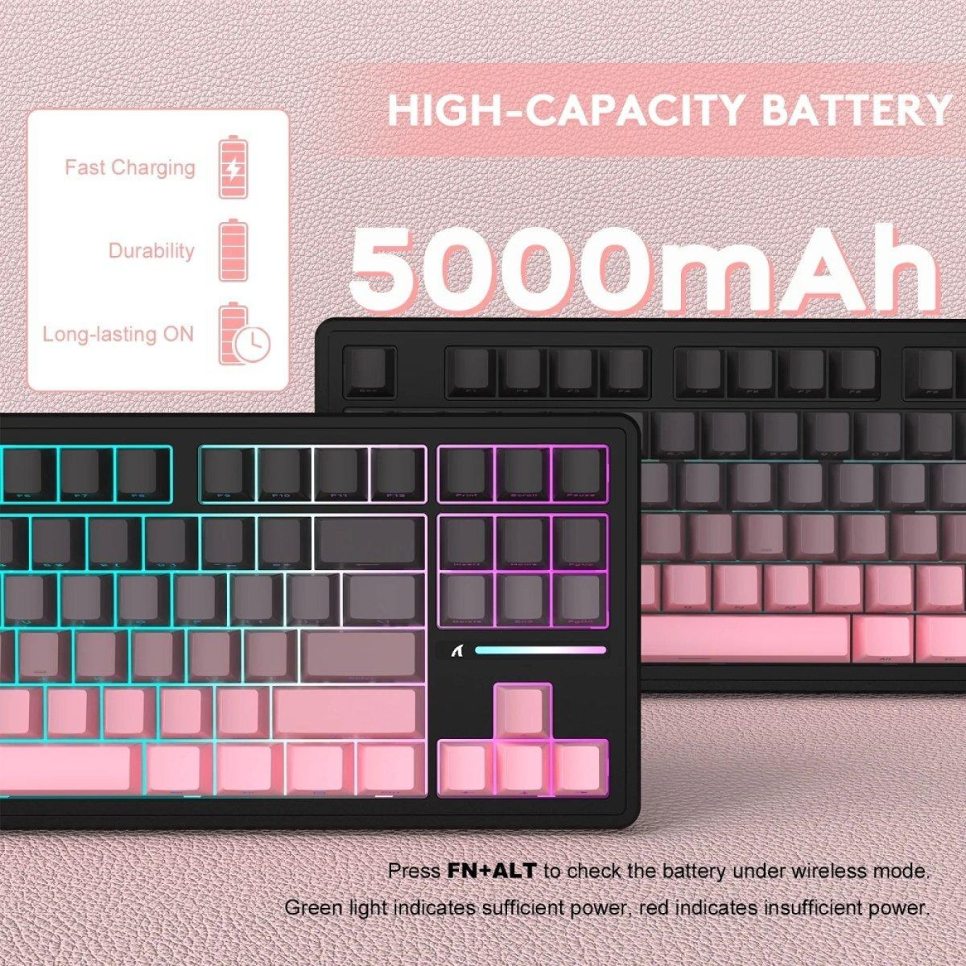Клавіатура Attack Shark M87 Pro V2 RGB Linear White Jade Switch Wireless (AS-6972792470467-B) Gradient Pink (G-000003997)