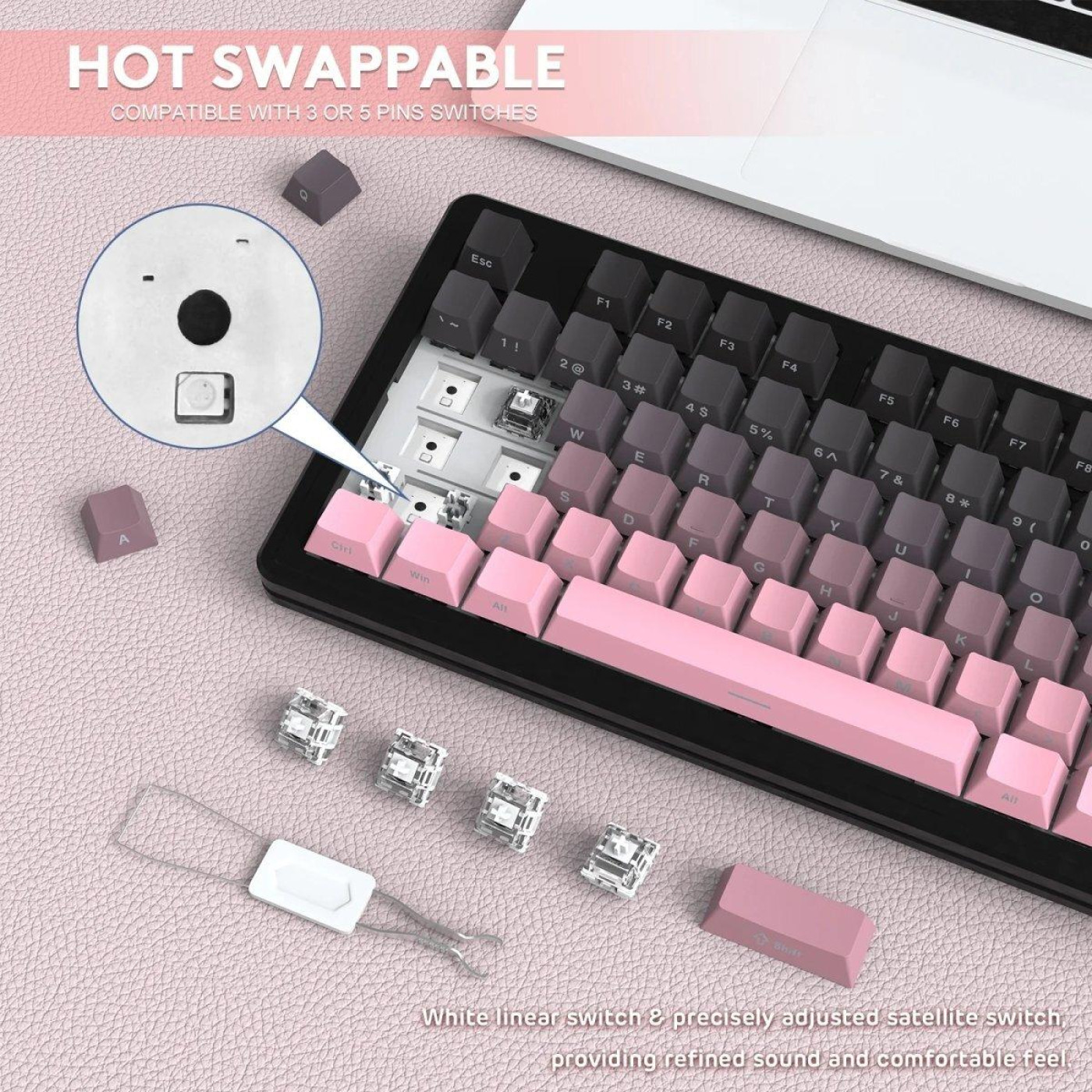 Клавіатура Attack Shark M87 Pro V2 RGB Linear White Jade Switch Wireless (AS-6972792470467-B) Gradient Pink (G-000003997)