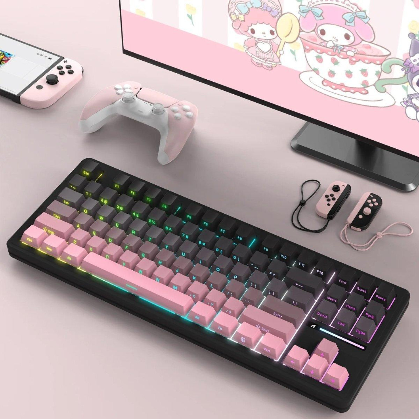 Клавіатура Attack Shark M87 Pro V2 RGB Linear White Jade Switch Wireless (AS-6972792470467-B) Gradient Pink (G-000003997)
