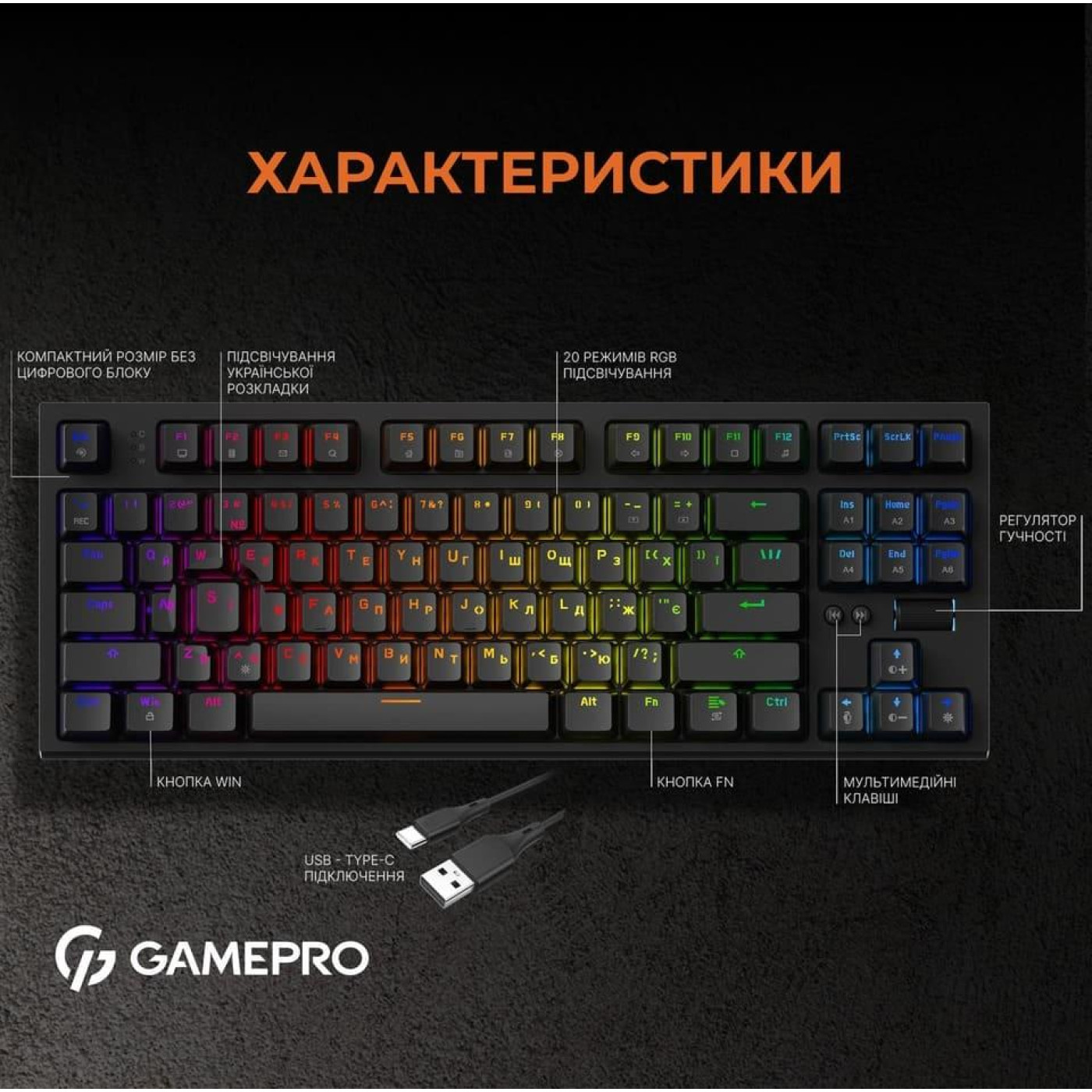 Клавиатура GamePro MK180B Outemu Red Hot-Swap RGB USB Black (MK180B)