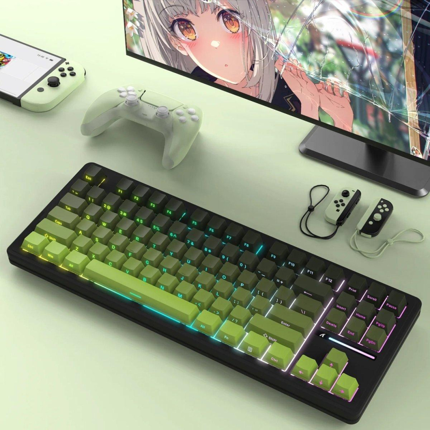 Клавіатура Attack Shark M87 Pro V2 RGB Linear White Jade Switch Wireless (AS-697279247163-M) Gradient Green (G-000003998)
