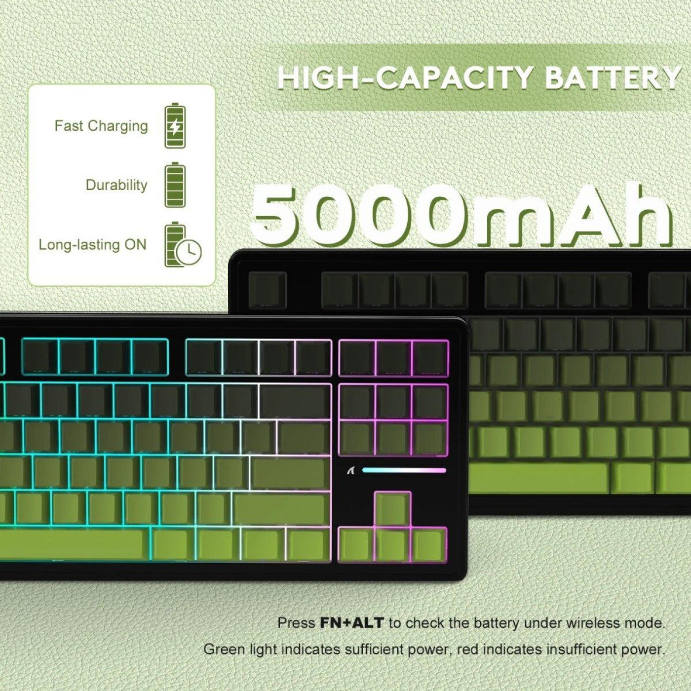 Клавіатура Attack Shark M87 Pro V2 RGB Linear White Jade Switch Wireless (AS-697279247163-M) Gradient Green (G-000003998)