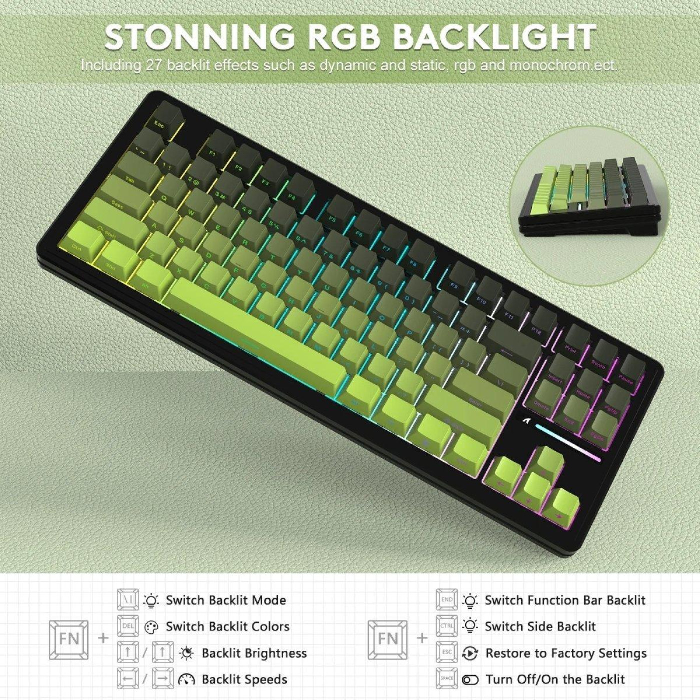 Клавіатура Attack Shark M87 Pro V2 RGB Linear White Jade Switch Wireless (AS-697279247163-M) Gradient Green (G-000003998)
