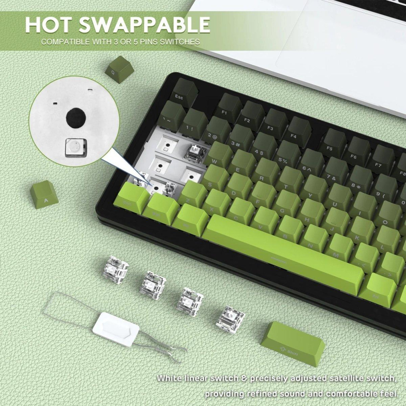 Клавіатура Attack Shark M87 Pro V2 RGB Linear White Jade Switch Wireless (AS-697279247163-M) Gradient Green (G-000003998)