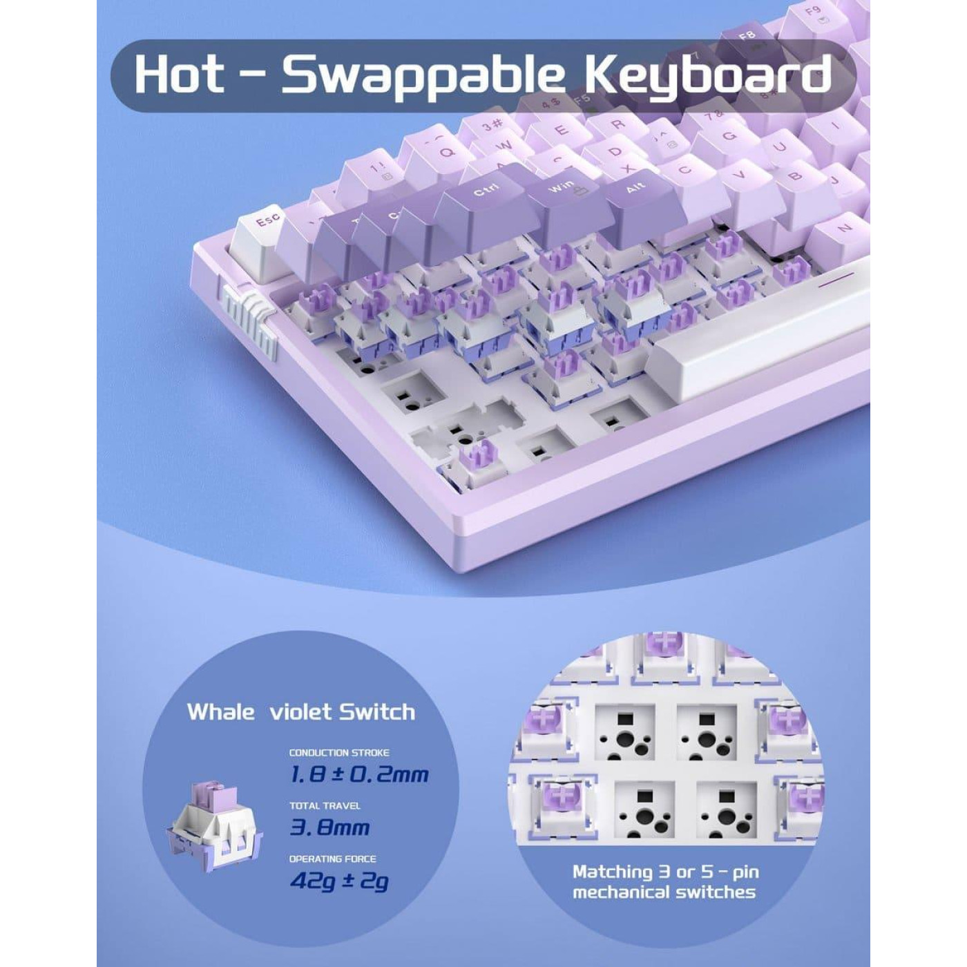 Клавиатура MageGee SKY 81 RGB Violet Switch (6971969727939) Violet (G-000003955)