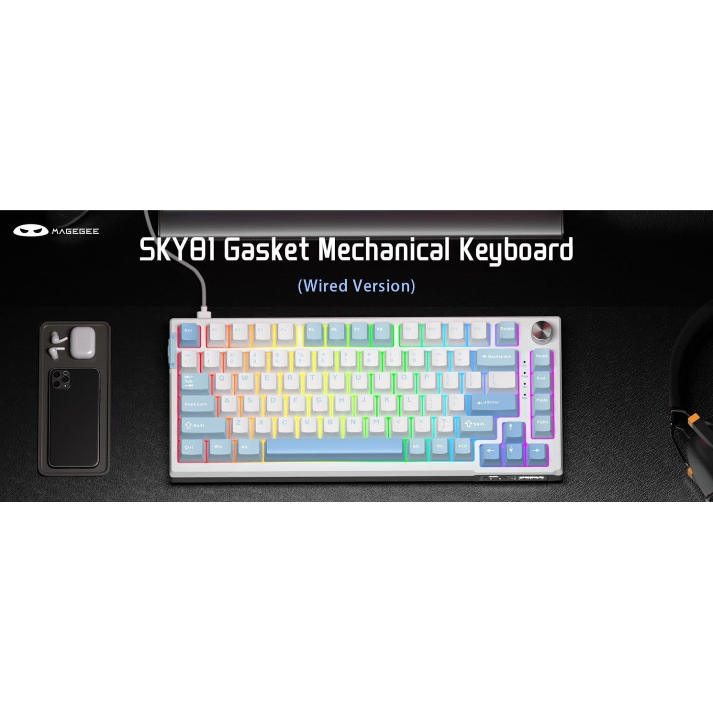 Клавиатура MageGee SKY 81 RGB Pink Bear Switch (6971969728844-UA) Ice Sea Blue (G-000003954)