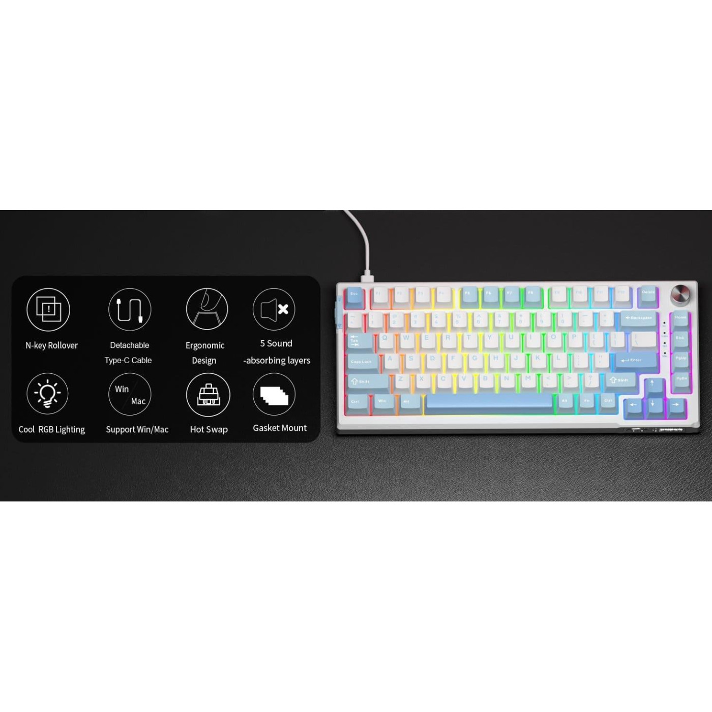 Клавиатура MageGee SKY 81 RGB Pink Bear Switch (6971969728844-UA) Ice Sea Blue (G-000003954)