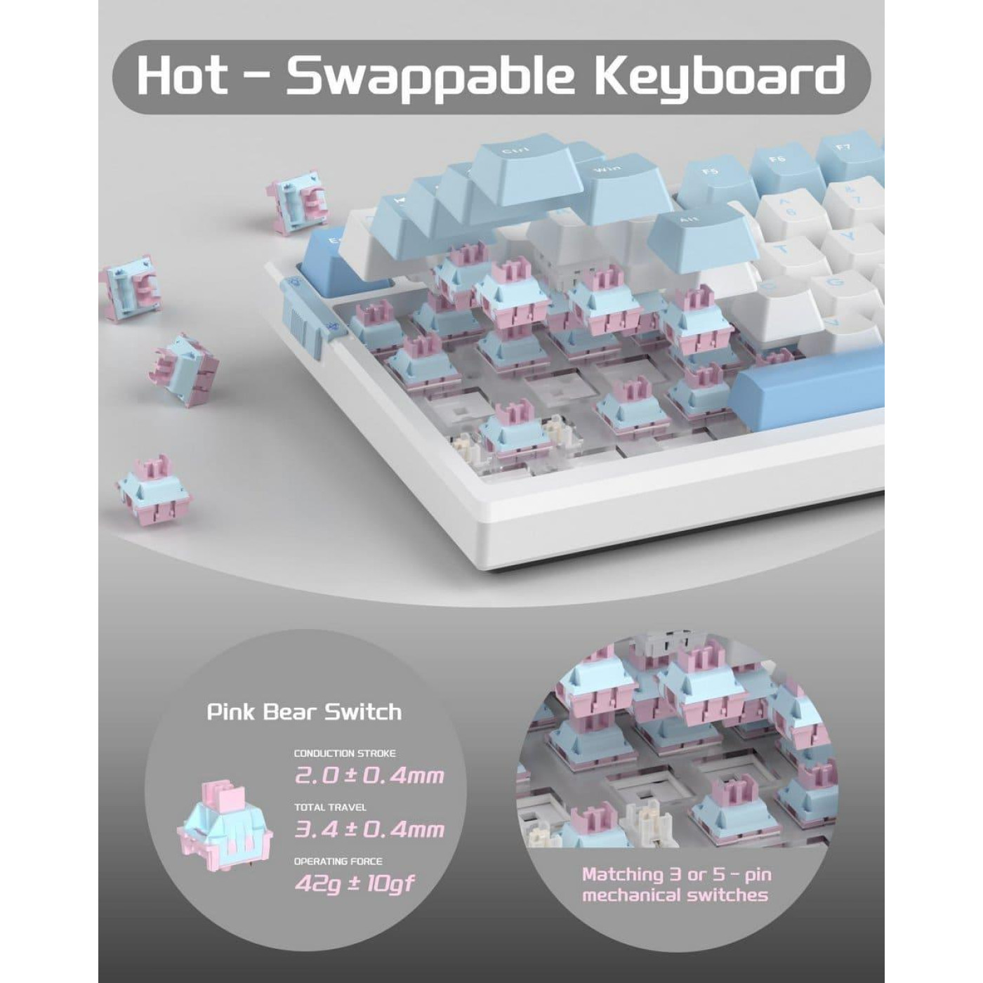 Клавиатура MageGee SKY 81 RGB Pink Bear Switch (6971969728844-UA) Ice Sea Blue (G-000003954)