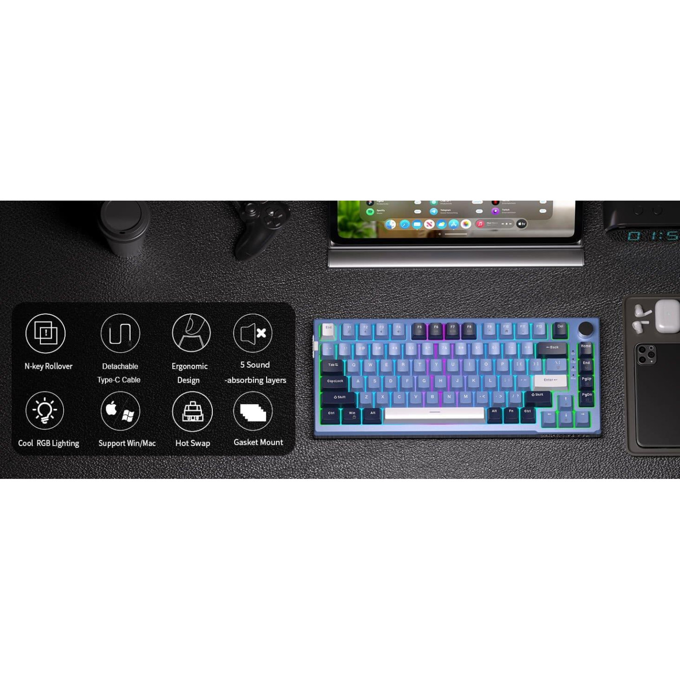 Клавиатура MageGee SKY 81 RGB Blue Whale Switch (6971969727922) Prussian Blue (G-000003953)