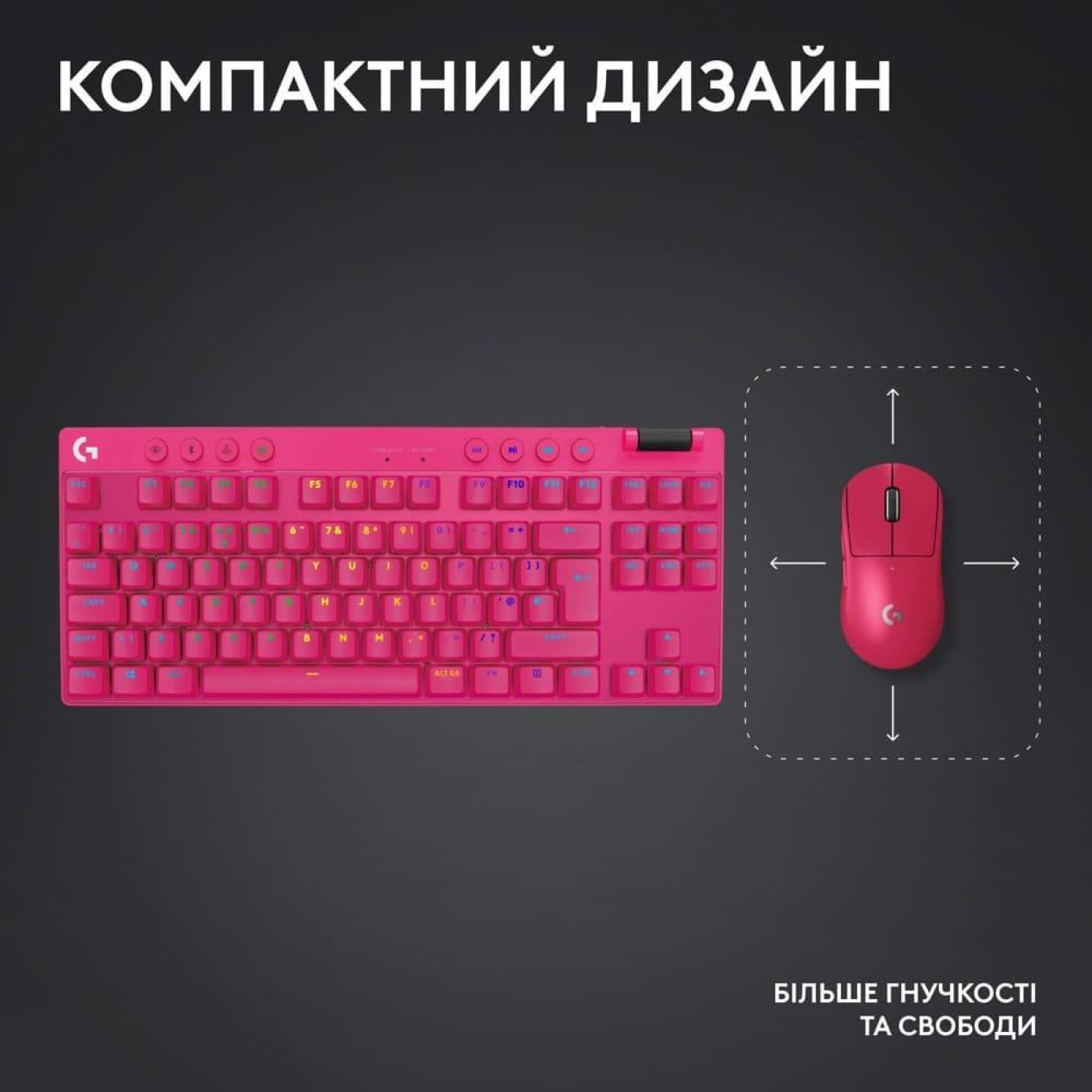 Клавіатура Logitech G PRO X TKL Lightspeed Gaming Magenta (920-012159)