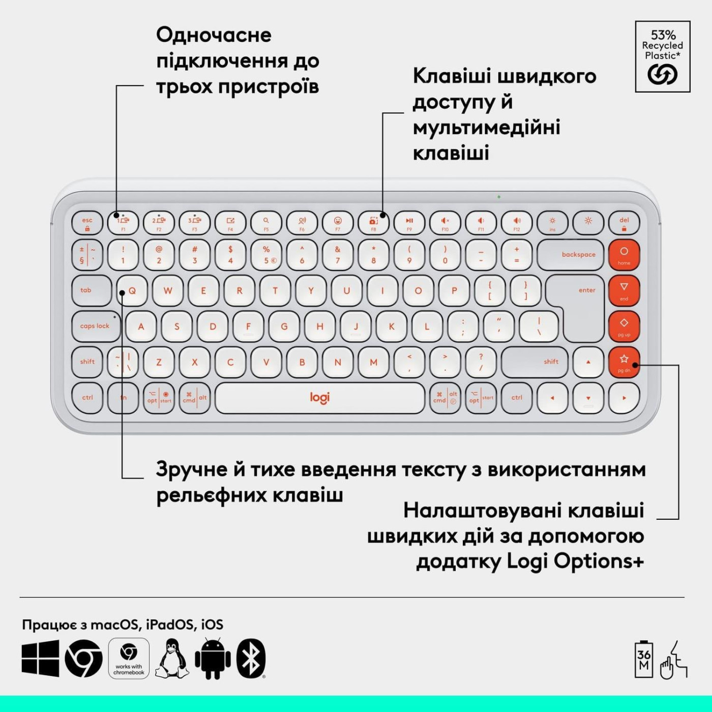 Клавіатура Logitech Pop Icon Keys Off-White (920-013072)
