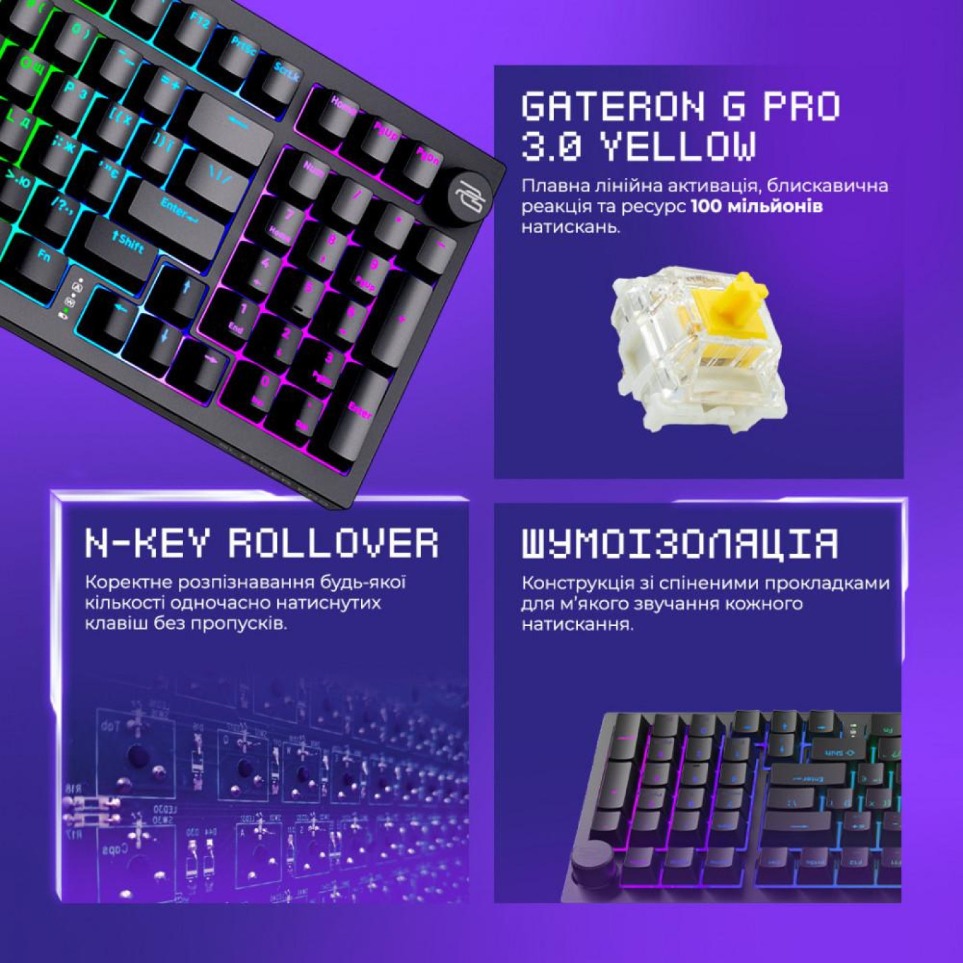 Клавіатура Proove Gaming Slicker Pro (Ukraine Layout) Black Purple (WKSLP0022416) U1
