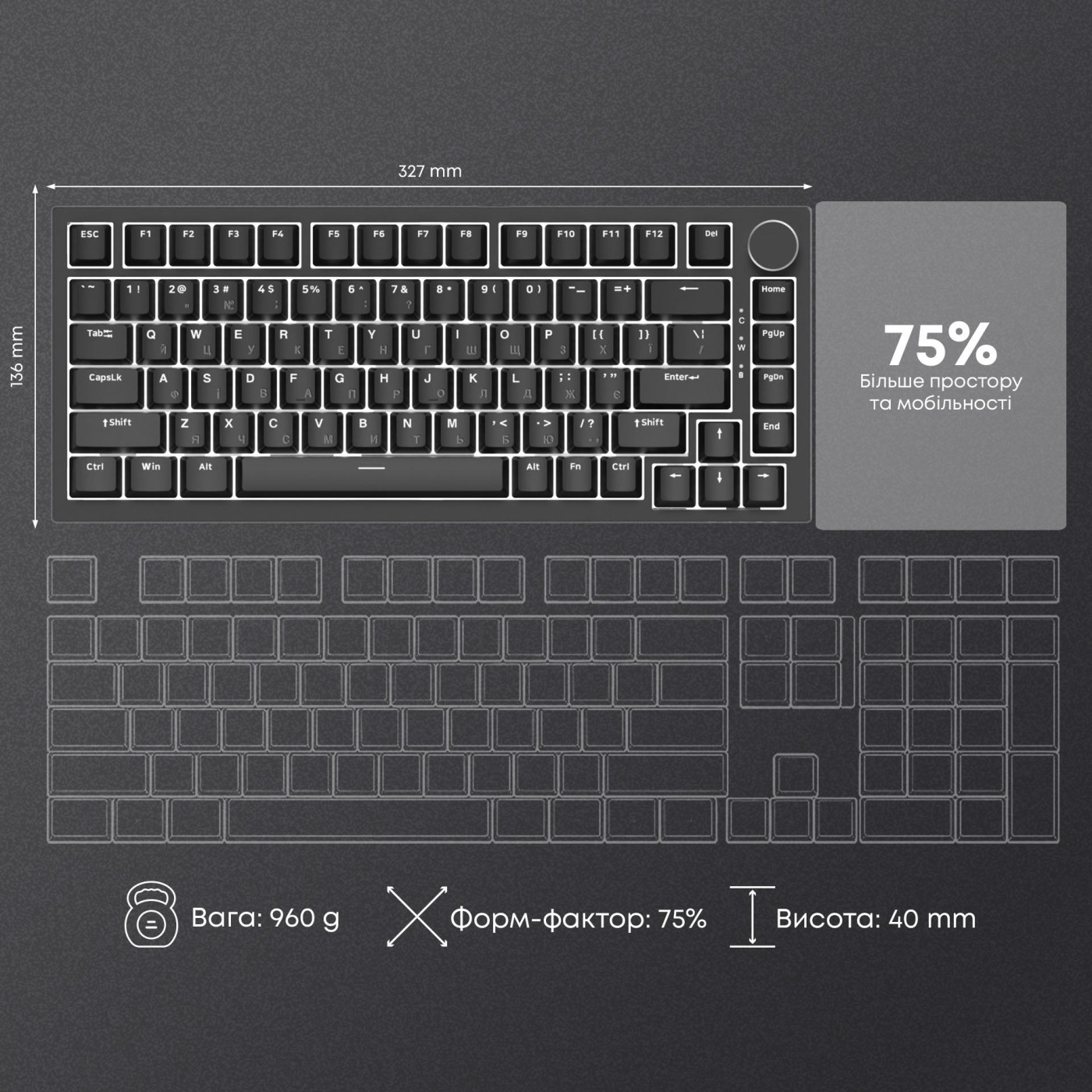 Клавиатура Ajazz AK820 Red Switch Black (AK820-R-B)