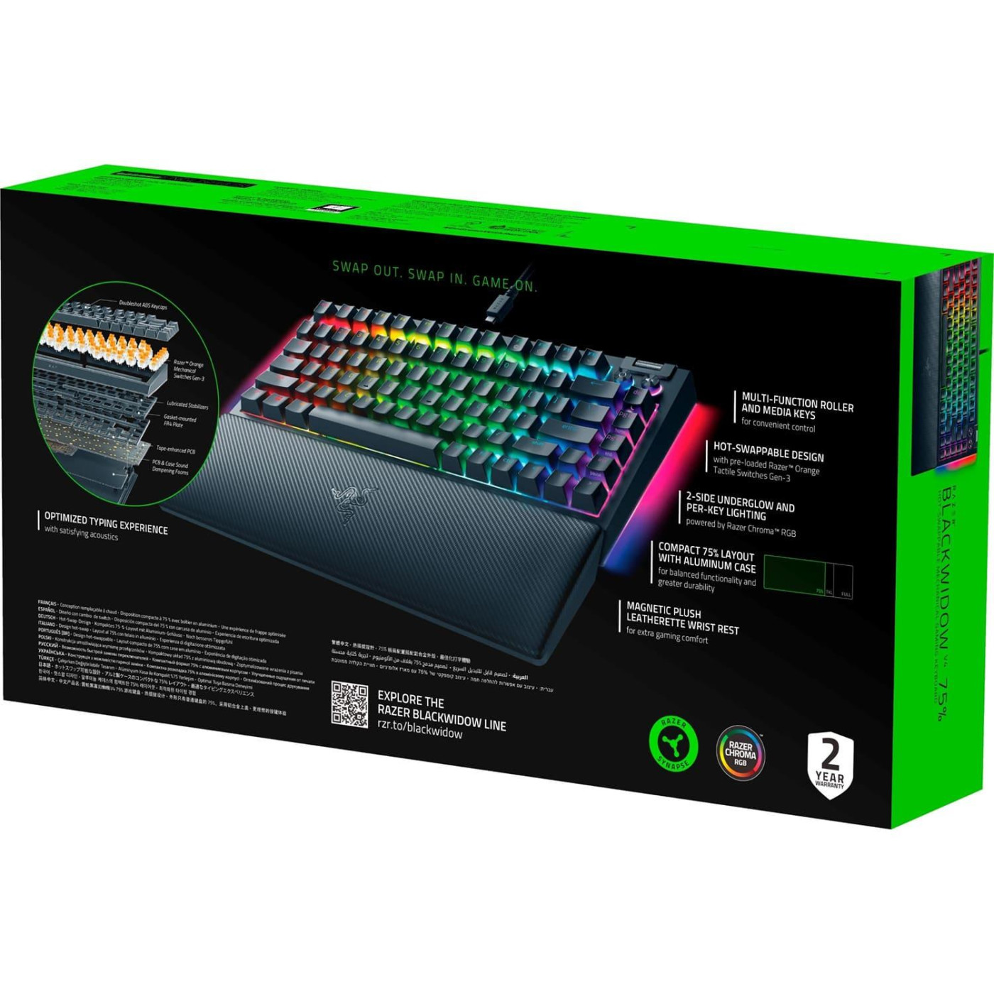 Клавіатура Razer BlackWidow V4 75% RGB Mechanical Tactile Switch USB Black (RZ03-05000100-R3M1)