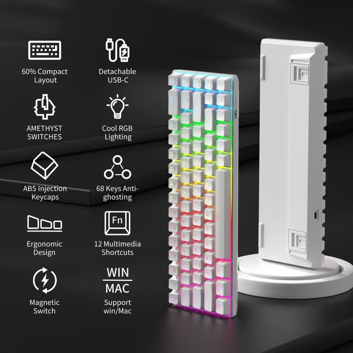 Клавиатура MageGee MK-BOX RGB Magnetic Amethyst Switch (6971969728653-UA) White (G-000003948)