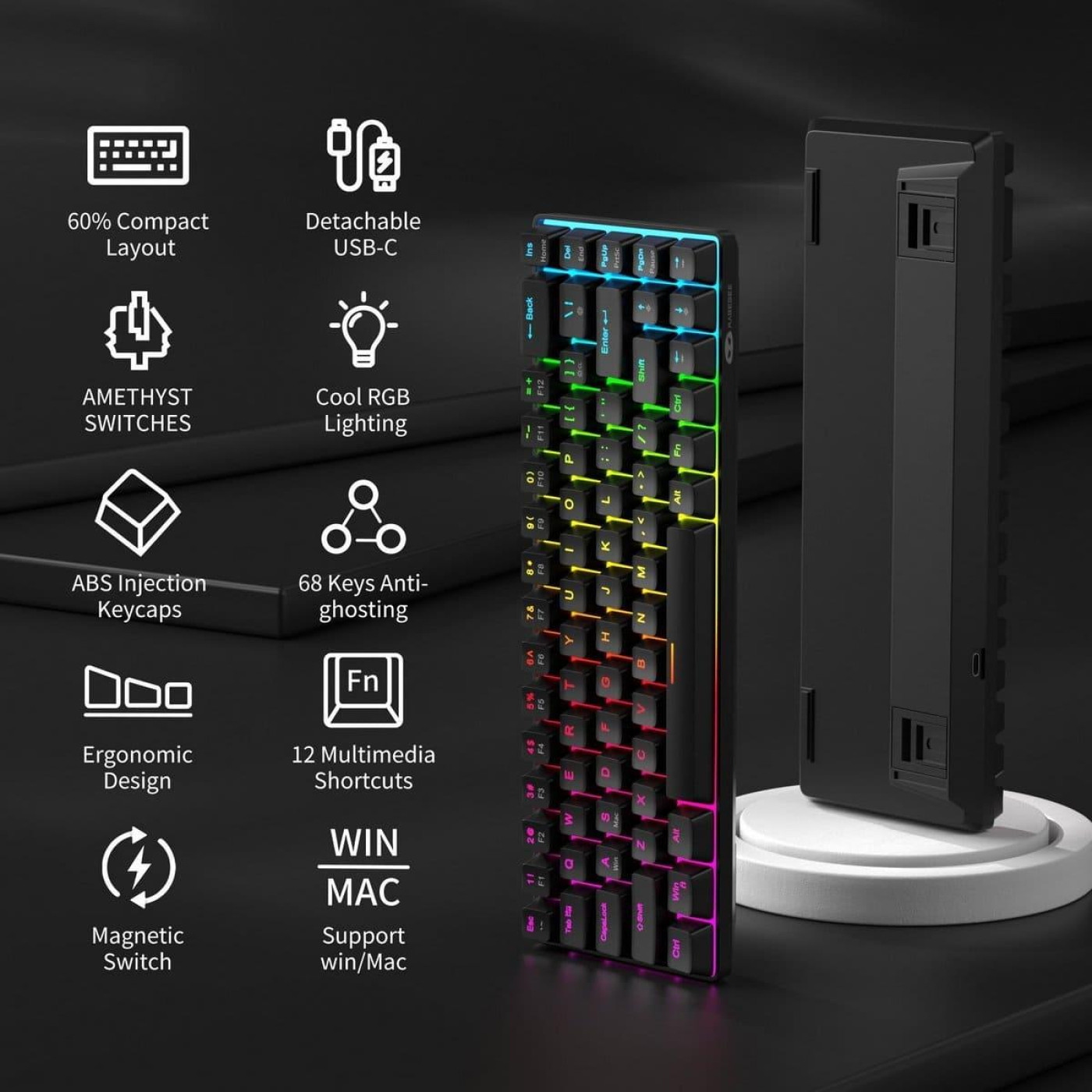 Клавиатура MageGee MK-BOX RGB Magnetic Amethyst Switch (6971969728646-UA) Black (G-000003947)