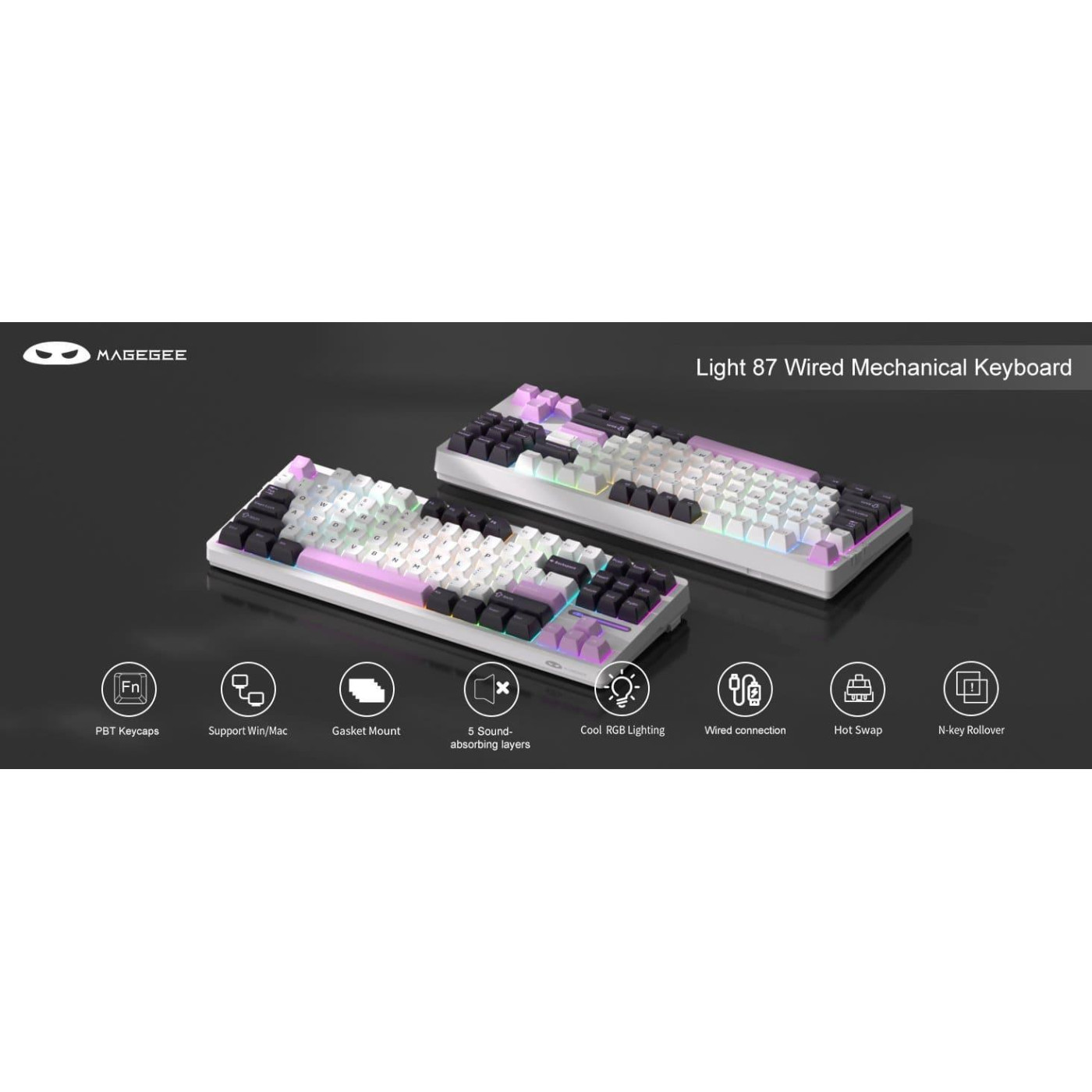 Клавиатура MageGee Light 87 RGB Ivory White Switch (6971969728745-UA) Purple Jade (G-000003946)