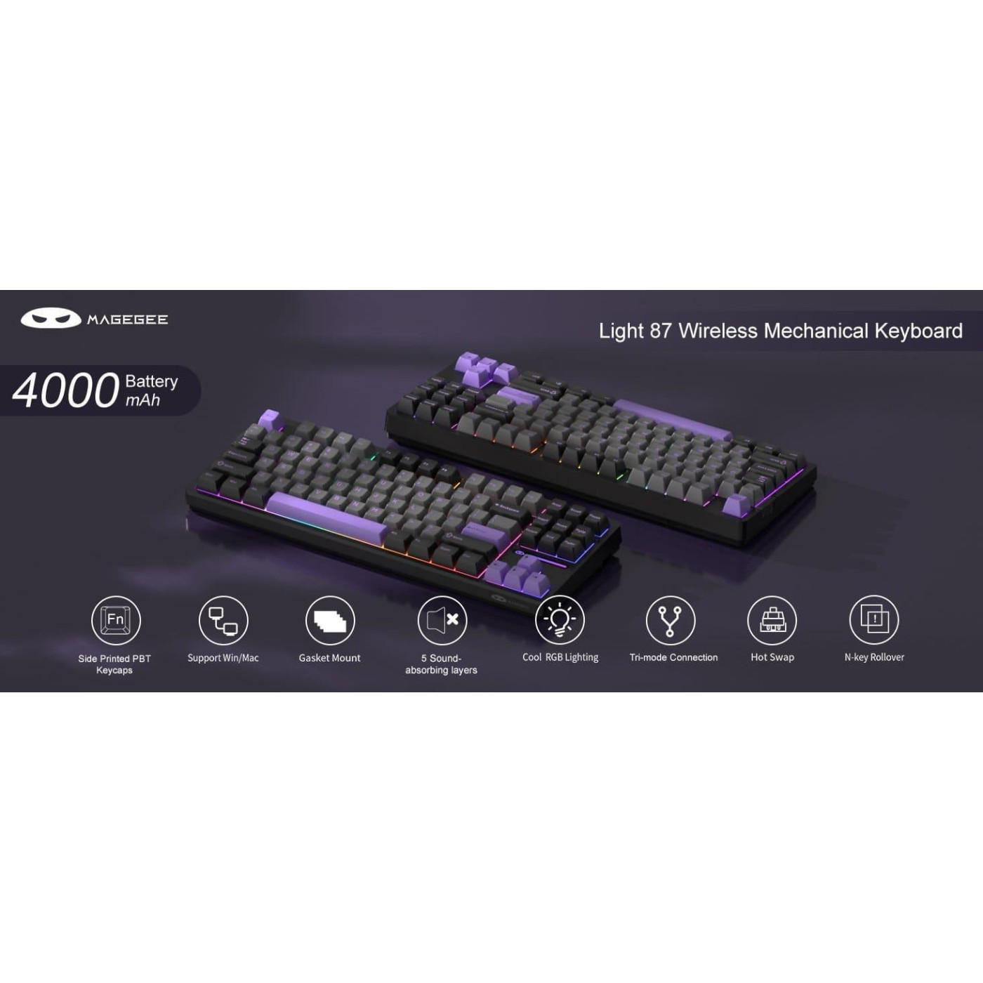 Клавиатура MageGee Light 87 RGB Blue Whale Switch Wireless (6971969728721-UA) Dark Purple (G-000003945)