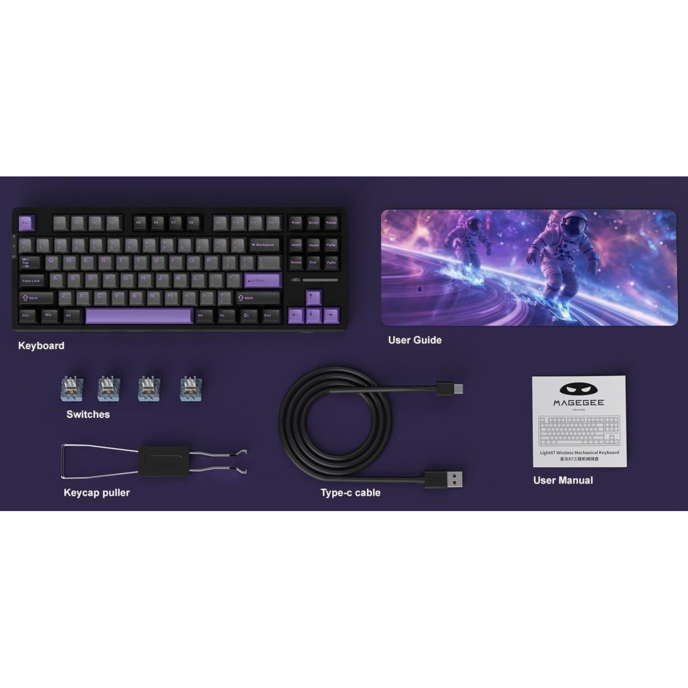 Клавиатура MageGee Light 87 RGB Blue Whale Switch Wireless (6971969728721-UA) Dark Purple (G-000003945)