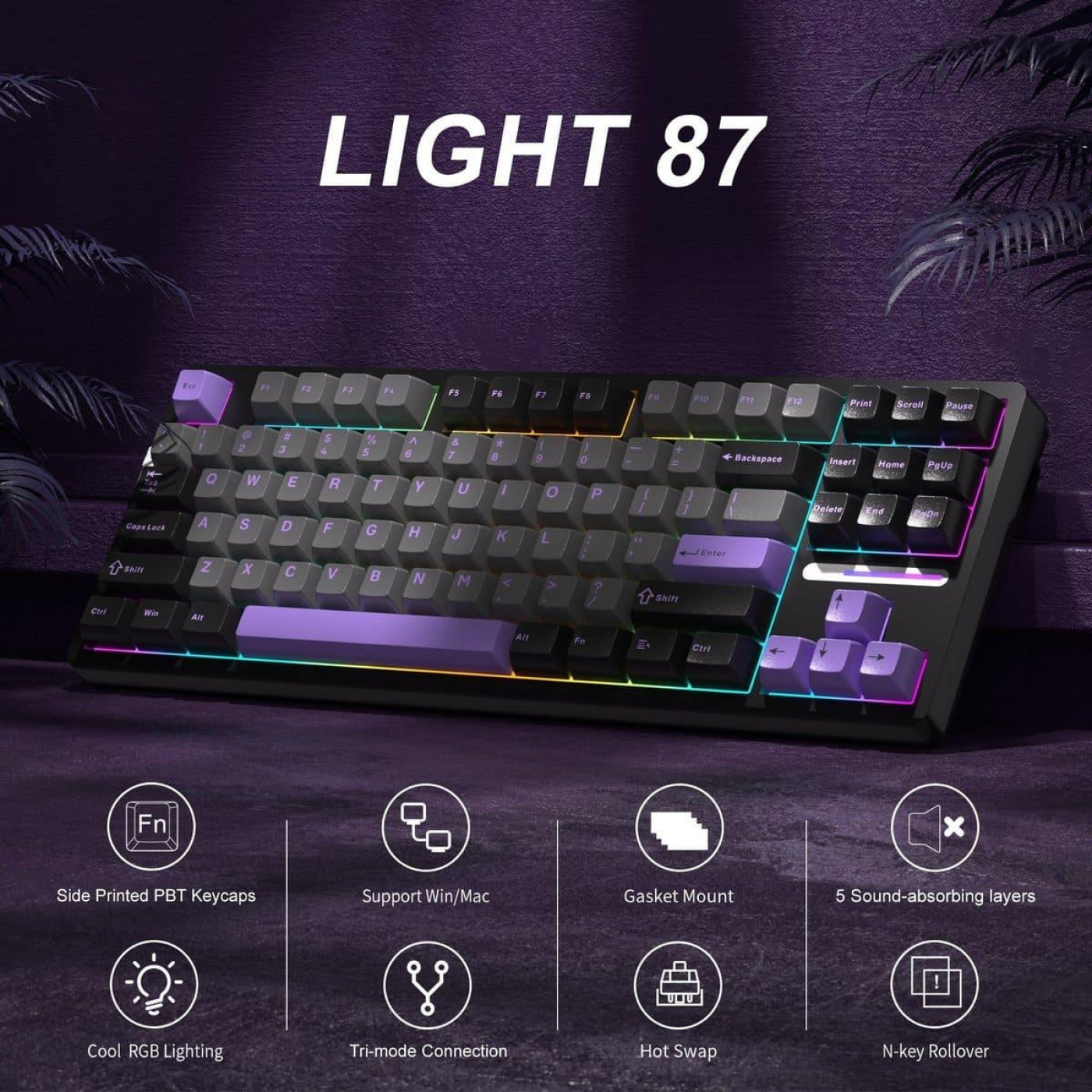 Клавиатура MageGee Light 87 RGB Blue Whale Switch Wireless (6971969728721-UA) Dark Purple (G-000003945)