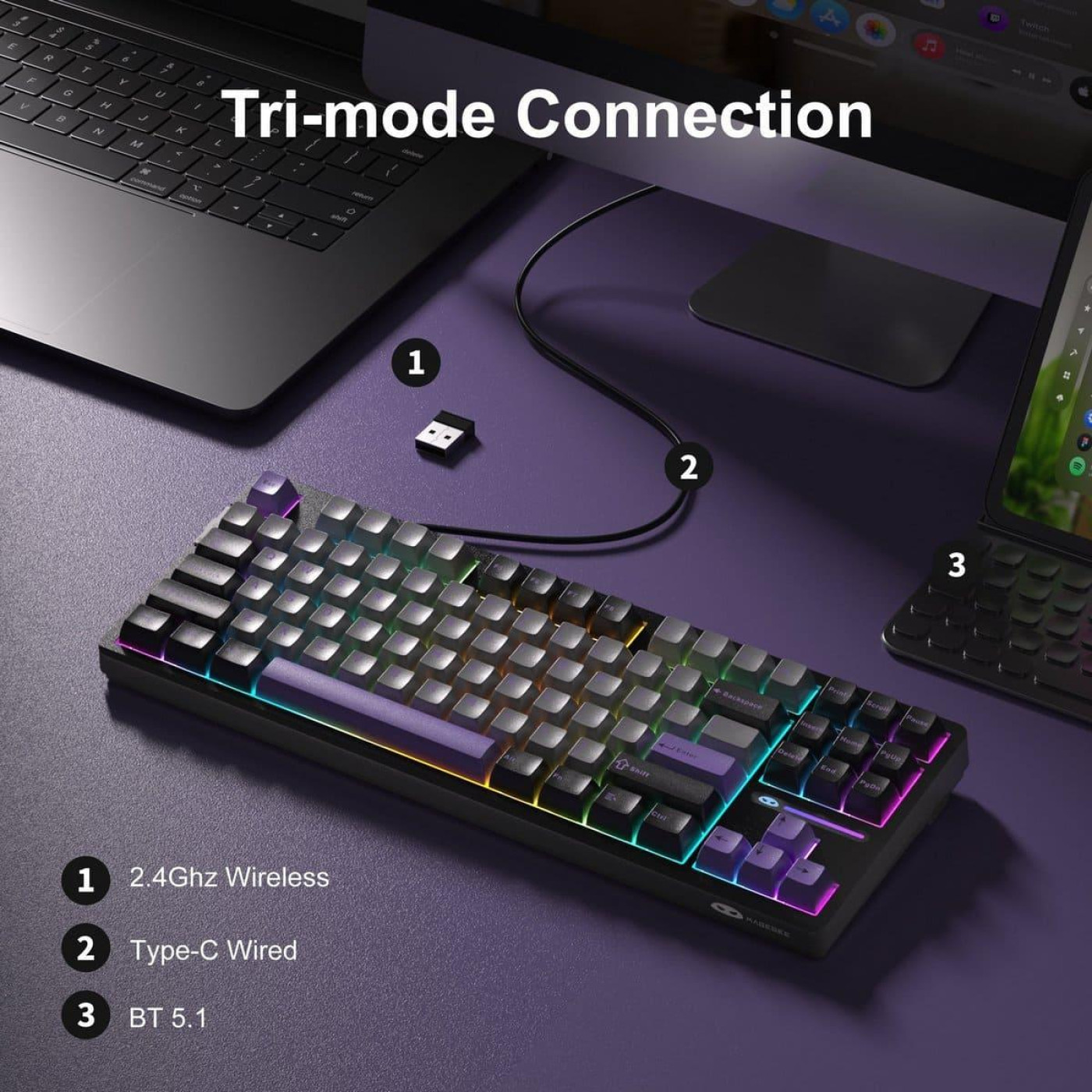 Клавиатура MageGee Light 87 RGB Blue Whale Switch Wireless (6971969728721-UA) Dark Purple (G-000003945)