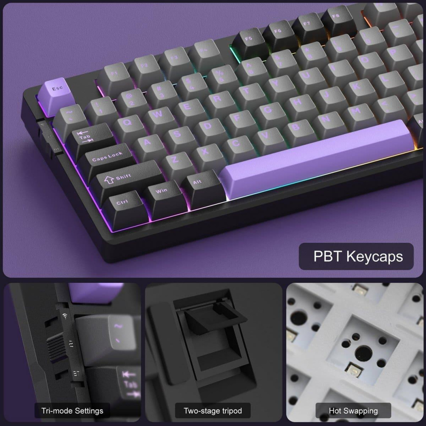 Клавиатура MageGee Light 87 RGB Blue Whale Switch Wireless (6971969728721-UA) Dark Purple (G-000003945)