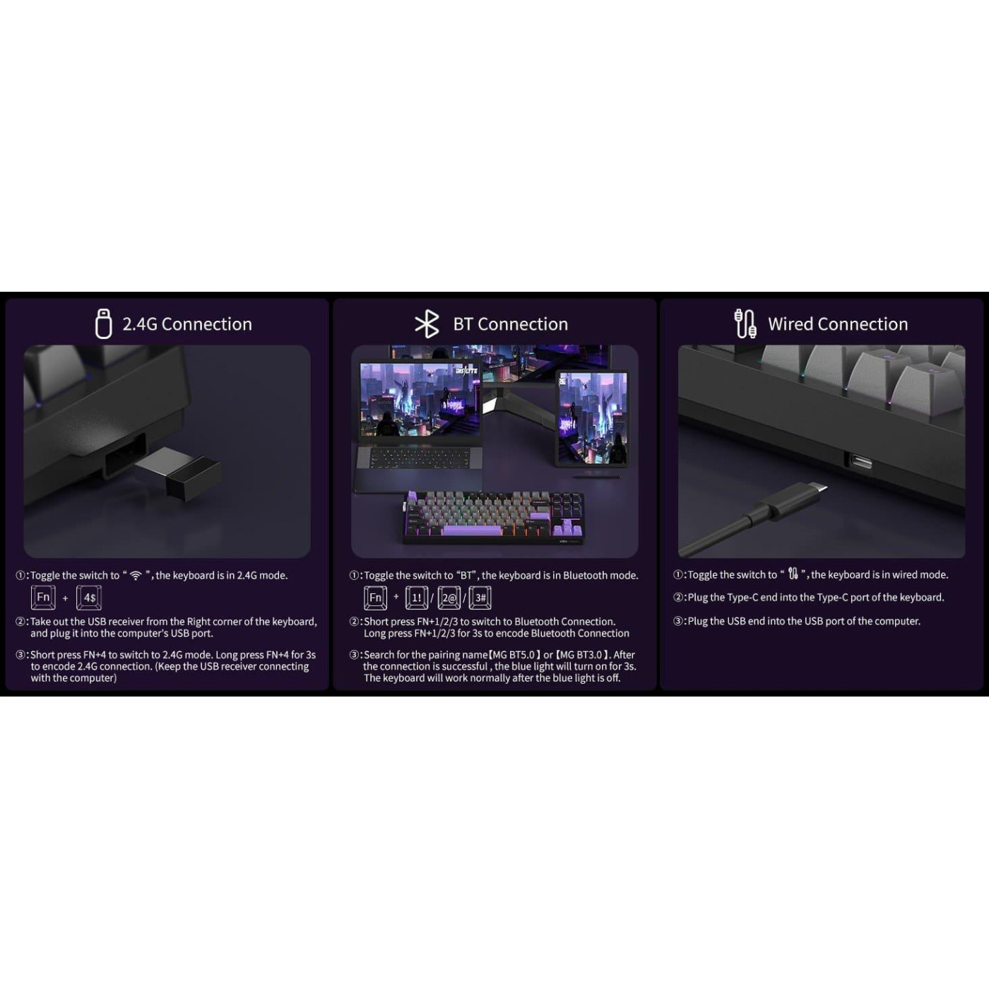 Клавиатура MageGee Light 87 RGB Blue Whale Switch Wireless (6971969728721-UA) Dark Purple (G-000003945)
