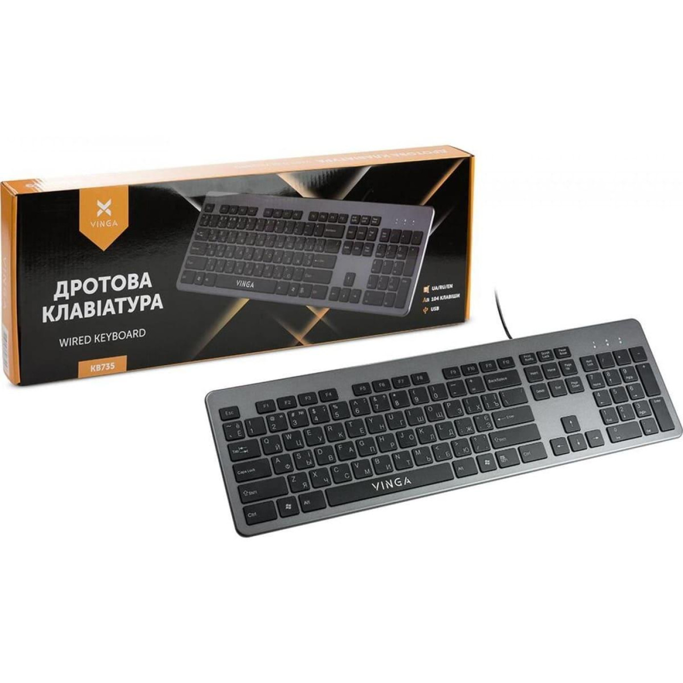 Клавиатура Vinga KB735 black-grey (KB735 black-grey)