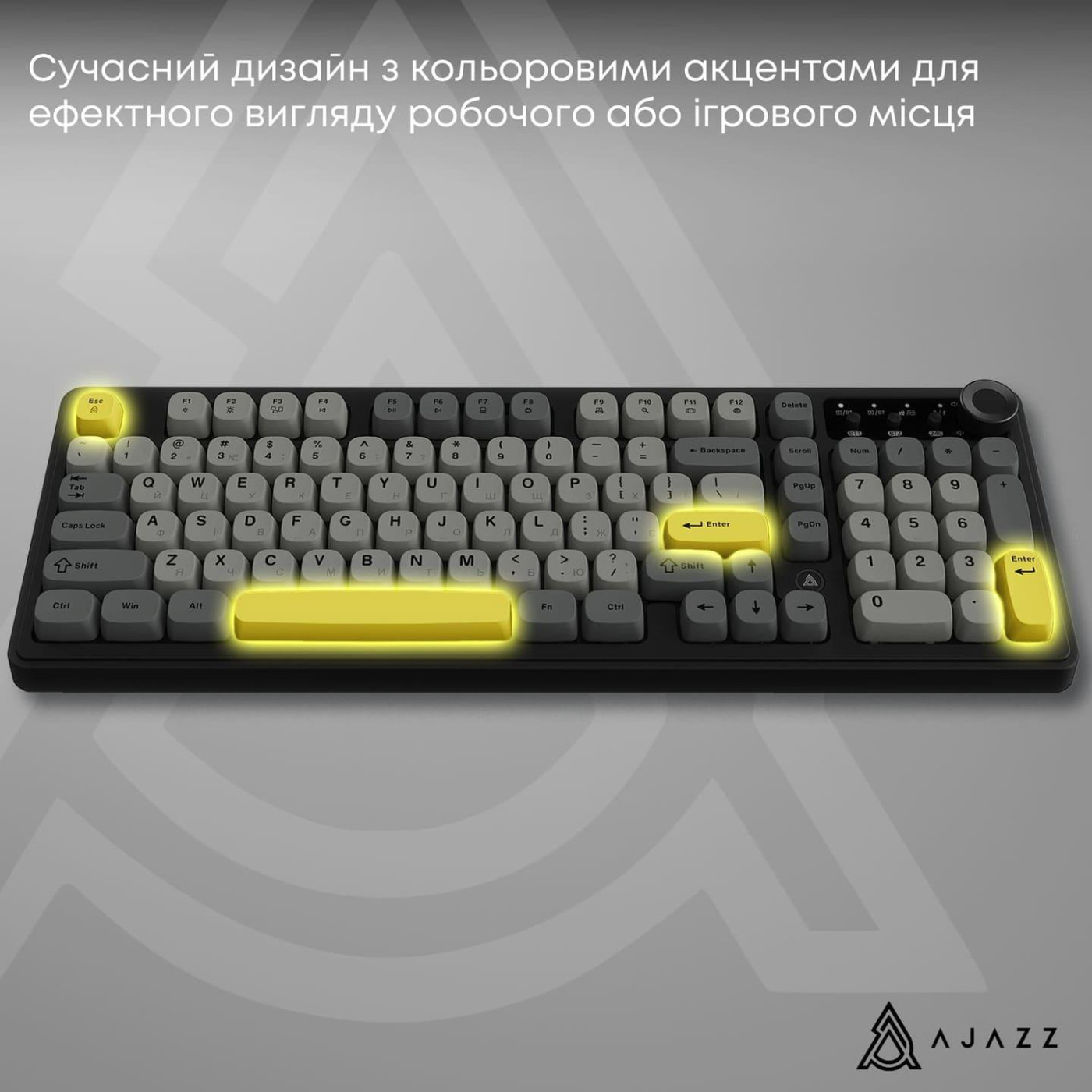 Клавиатура Ajazz AF98 PLUS Black Gray Yellow (AF98-PLUS-BGY)