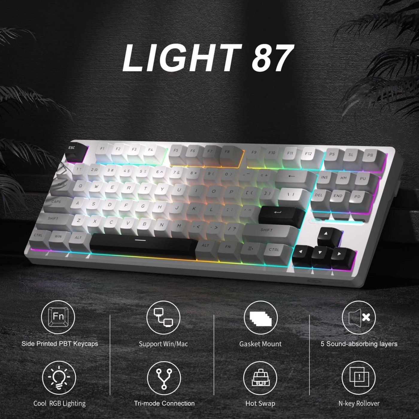 Клавиатура MageGee Light 87 RGB Blue Whale Switch Wireless (6971969728431-UA) Star White (G-000003944)