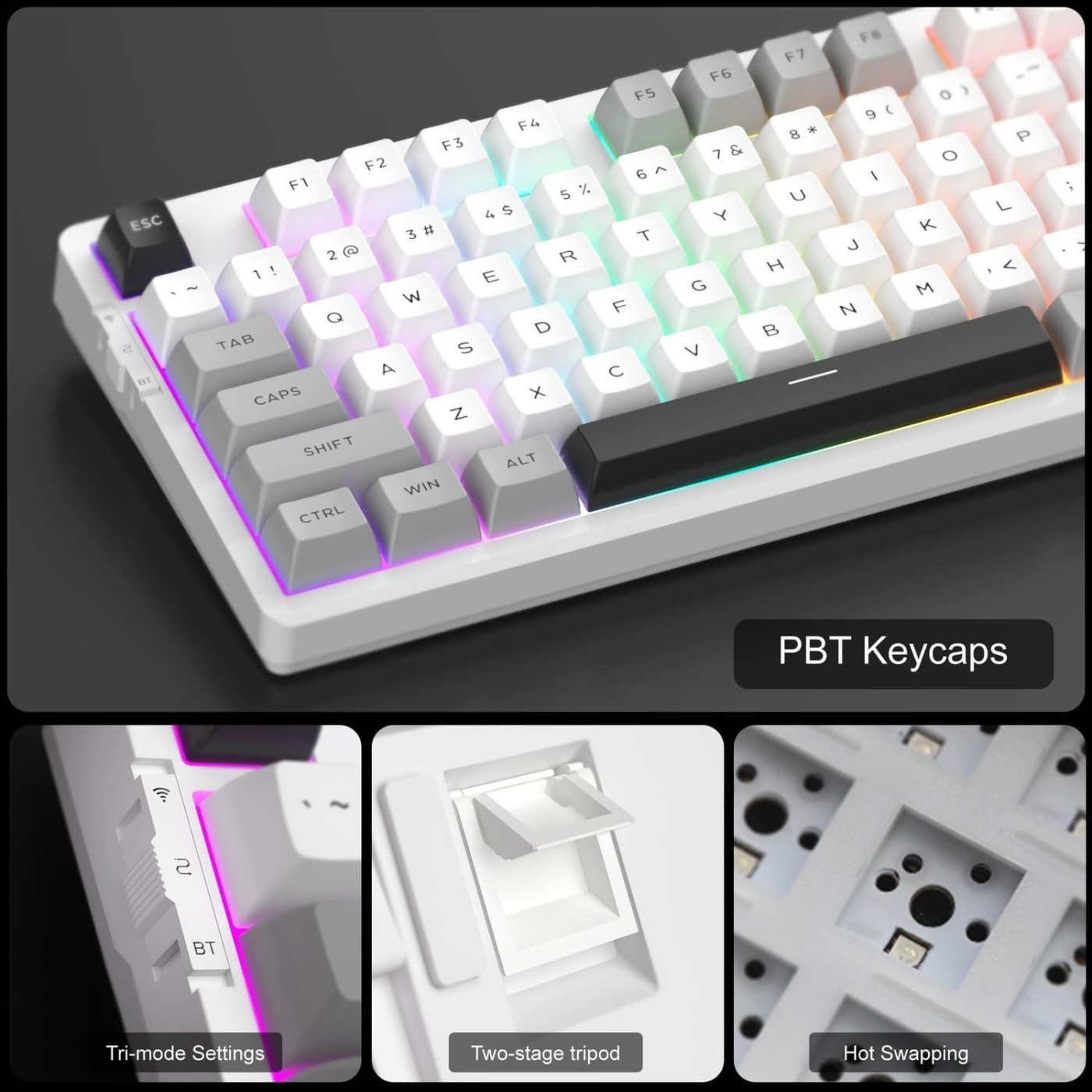 Клавиатура MageGee Light 87 RGB Blue Whale Switch Wireless (6971969728431-UA) Star White (G-000003944)