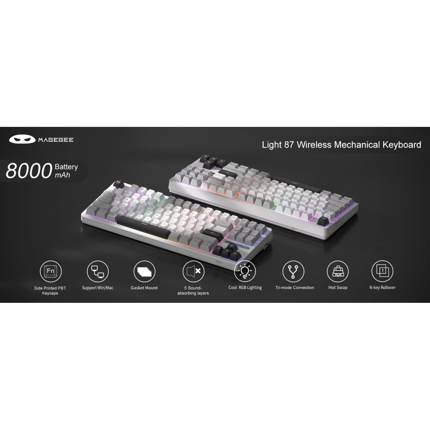 Клавиатура MageGee Light 87 RGB Blue Whale Switch Wireless (6971969728431-UA) Star White (G-000003944)