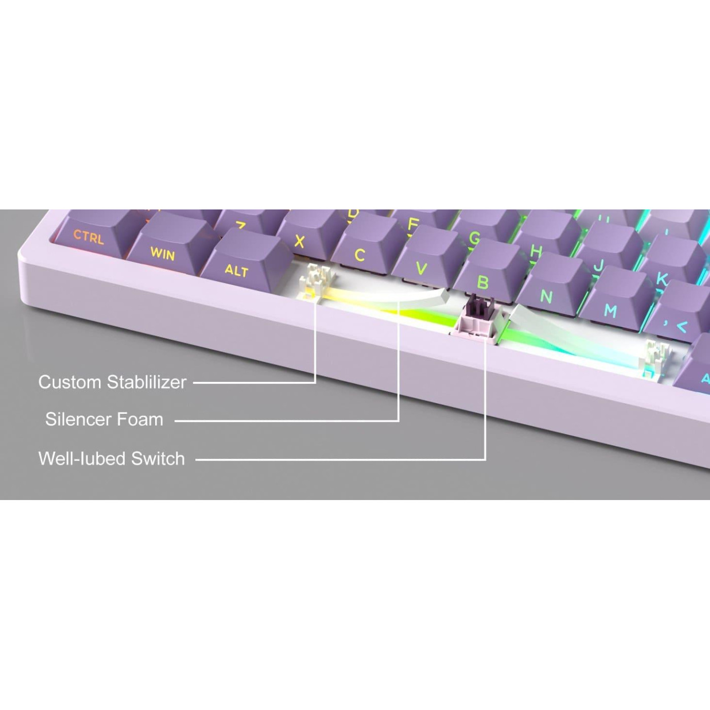 Клавиатура MageGee Light 75 RGB Purple Bird Switch Wireless (6971969728813) White/Purple (G-000003943)