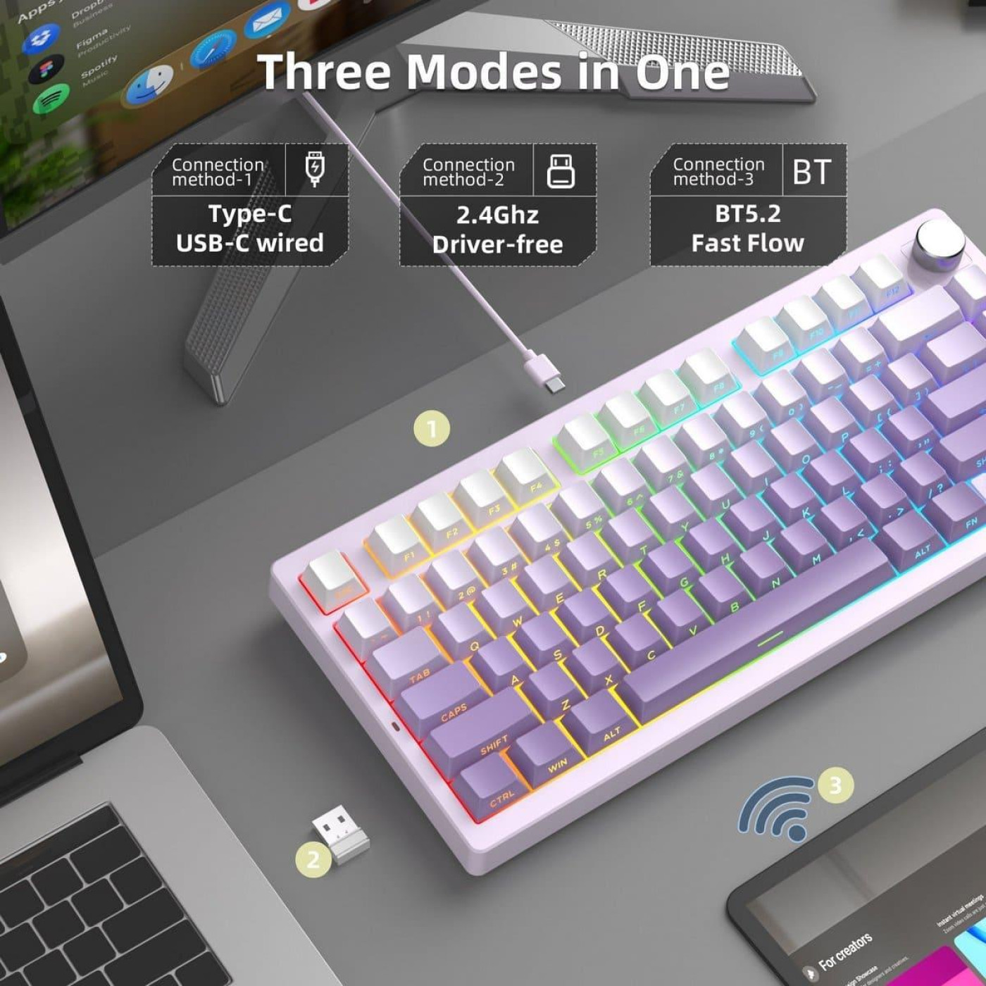 Клавиатура MageGee Light 75 RGB Purple Bird Switch Wireless (6971969728813) White/Purple (G-000003943)