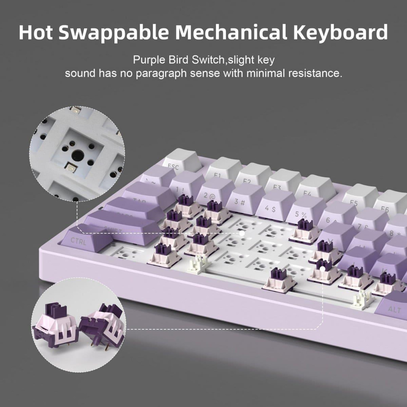 Клавиатура MageGee Light 75 RGB Purple Bird Switch Wireless (6971969728813) White/Purple (G-000003943)