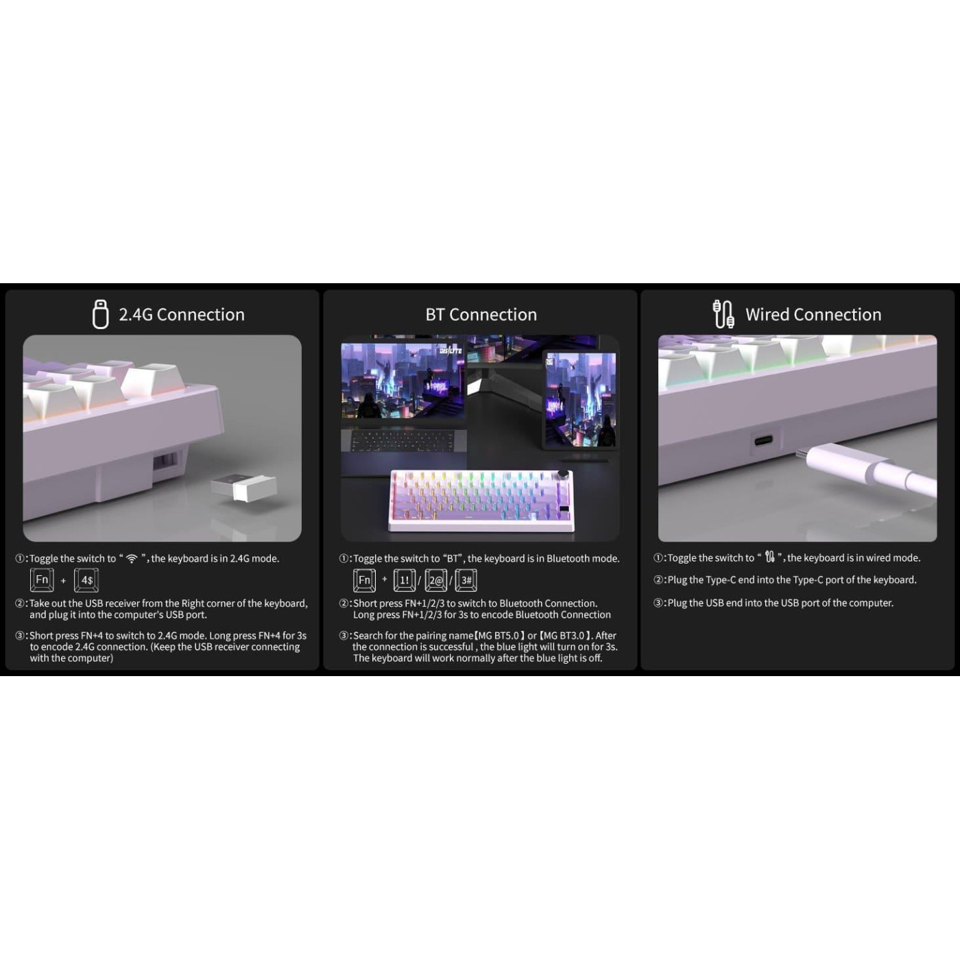 Клавиатура MageGee Light 75 RGB Purple Bird Switch Wireless (6971969728813) White/Purple (G-000003943)