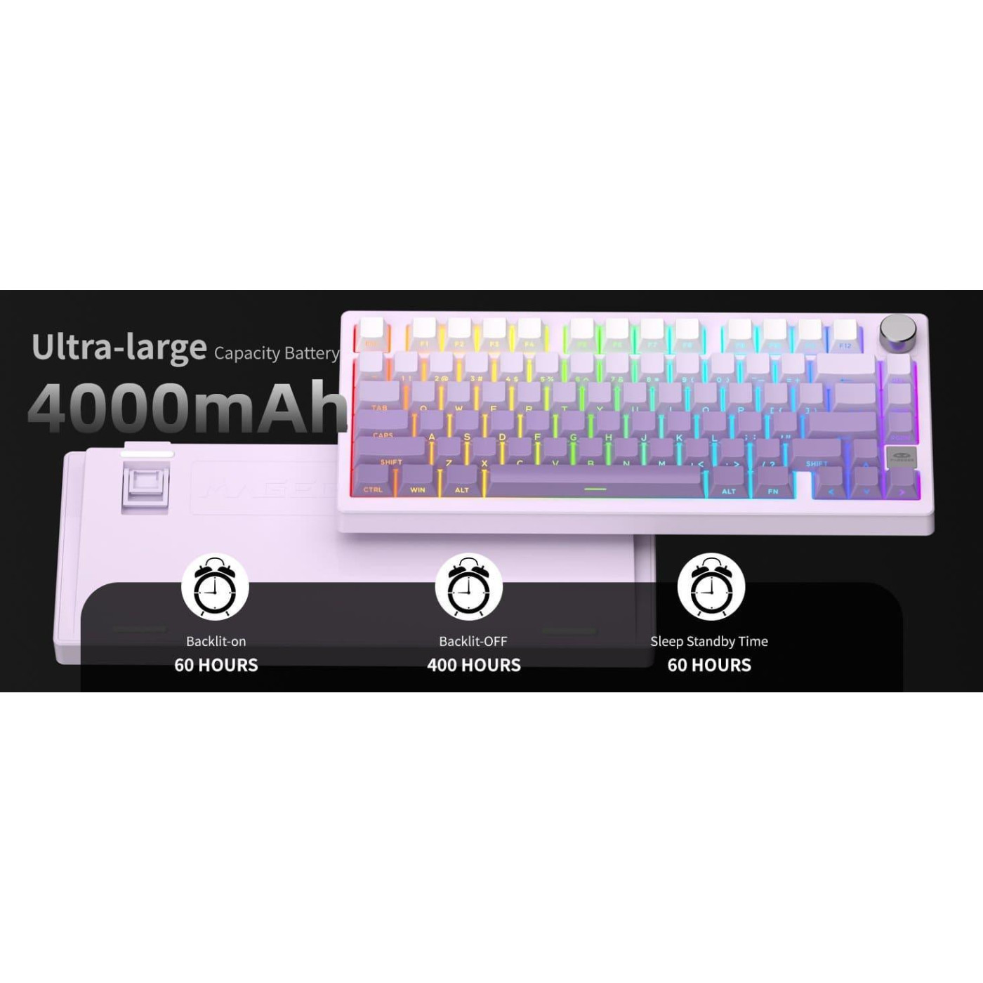 Клавиатура MageGee Light 75 RGB Purple Bird Switch Wireless (6971969728813) White/Purple (G-000003943)