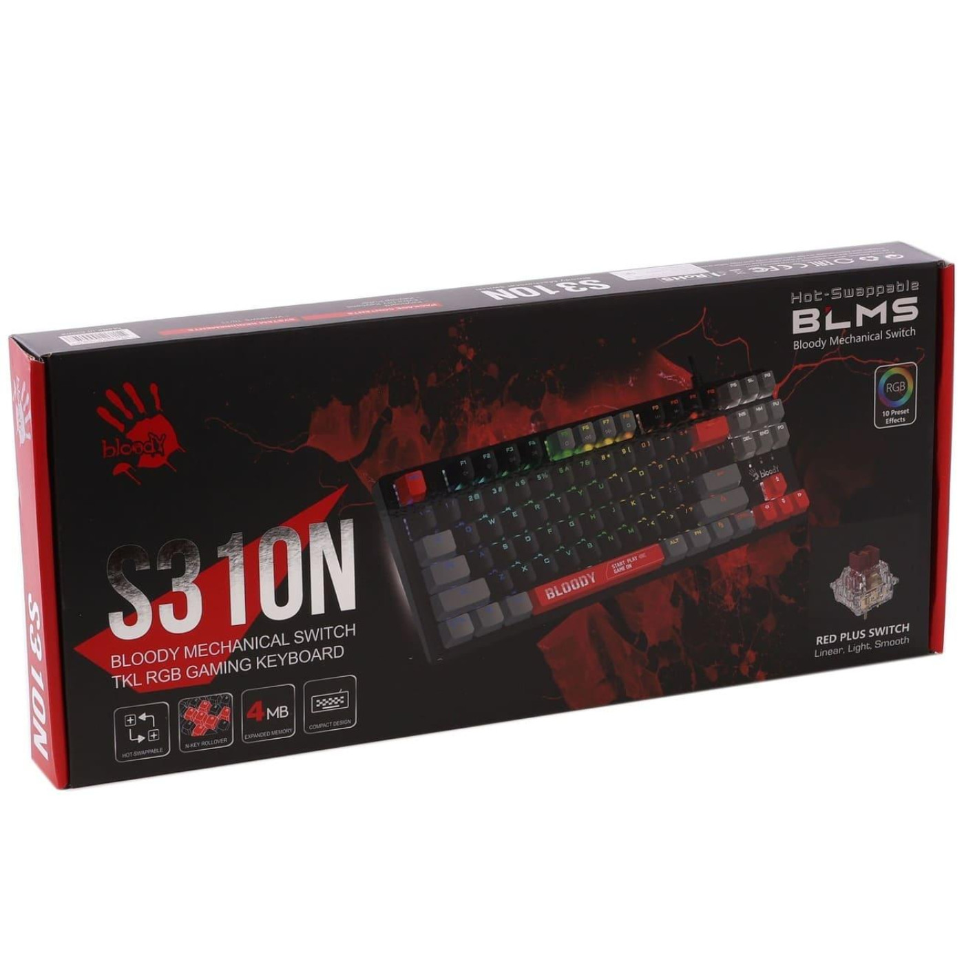 Клавіатура Bloody A4Tech S310N USB (Energy Red) Black (S310N (Energy Red))