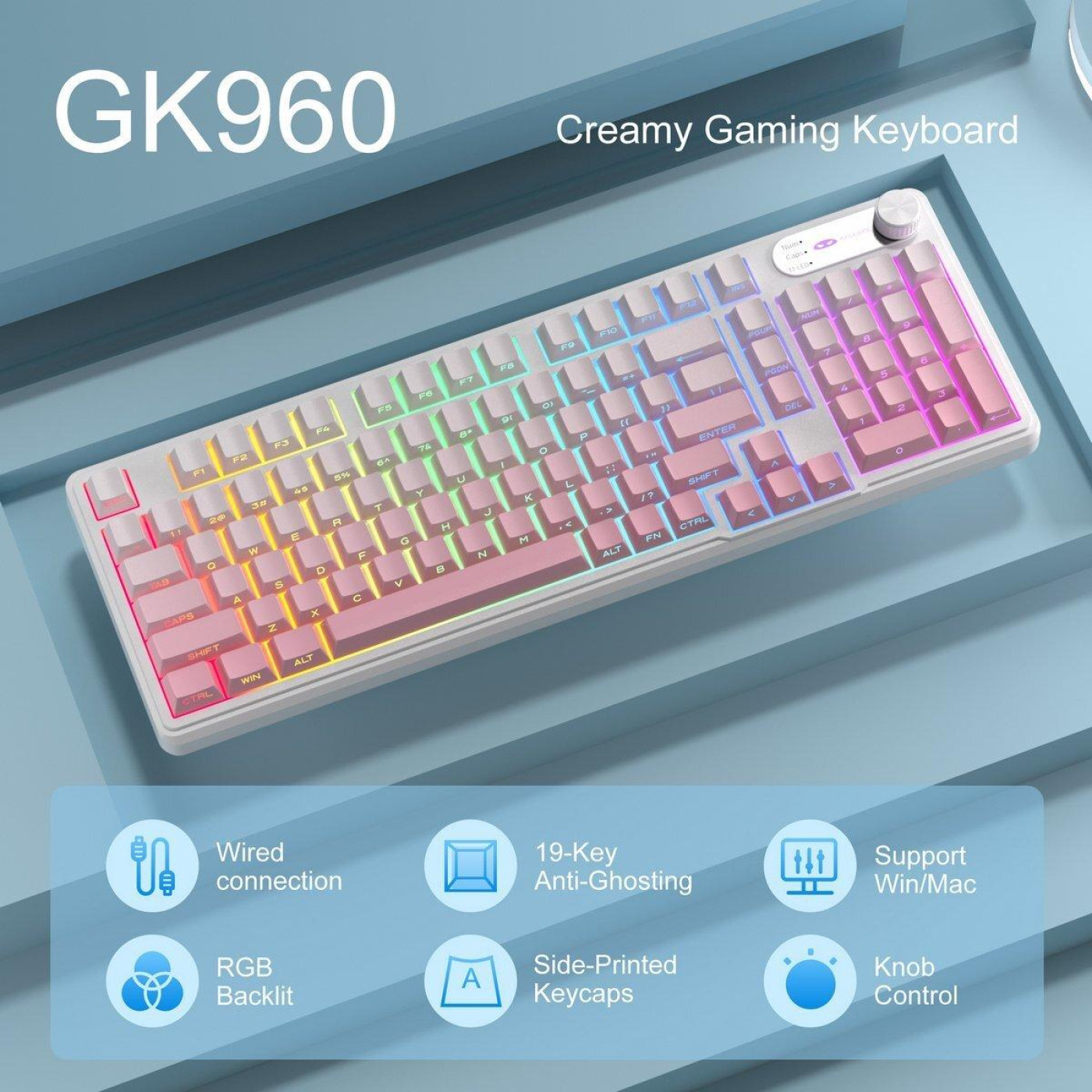 Клавіатура MageGee GK960 RGB (6971969729049) White/Pink (G-000004396)