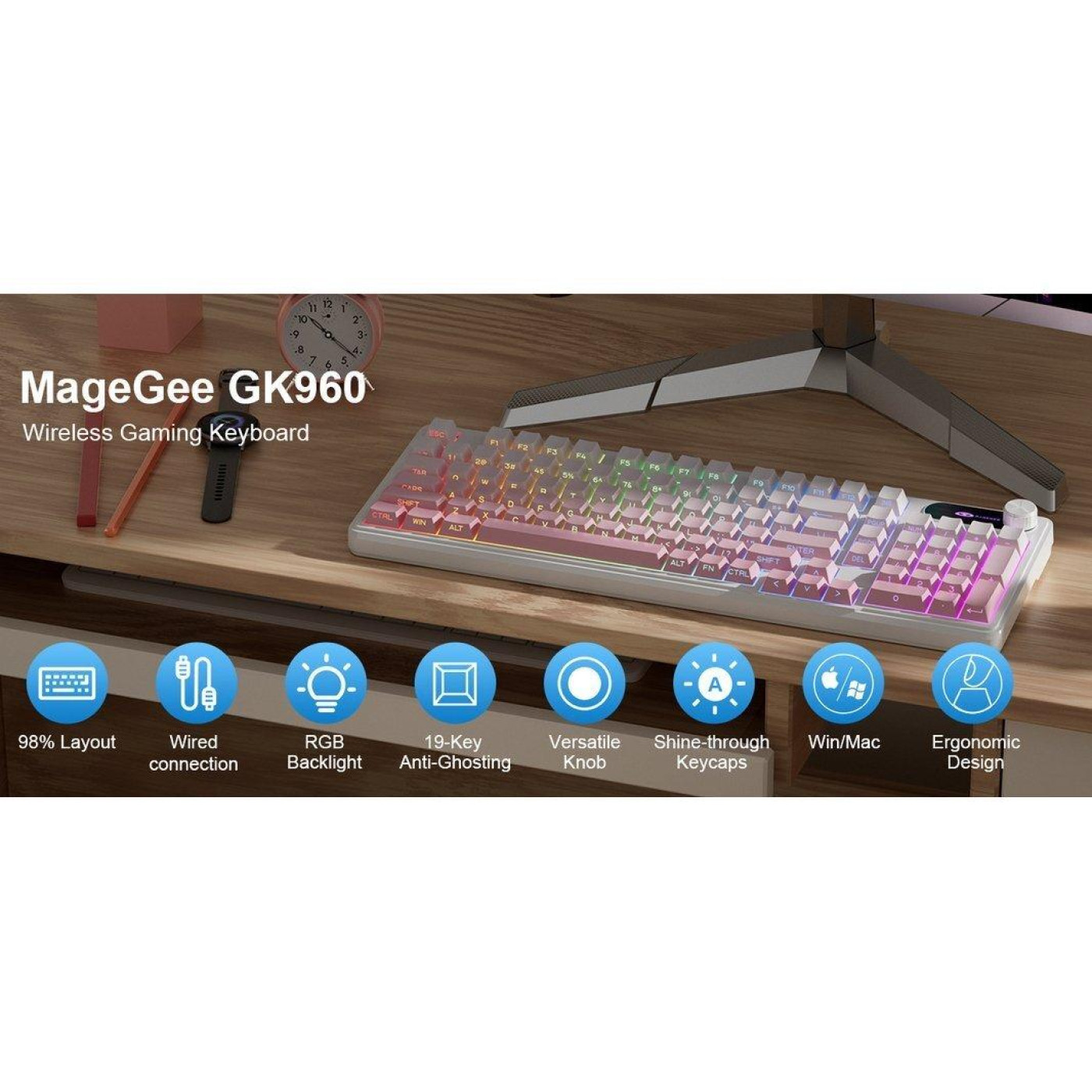 Клавіатура MageGee GK960 RGB (6971969729049) White/Pink (G-000004396)