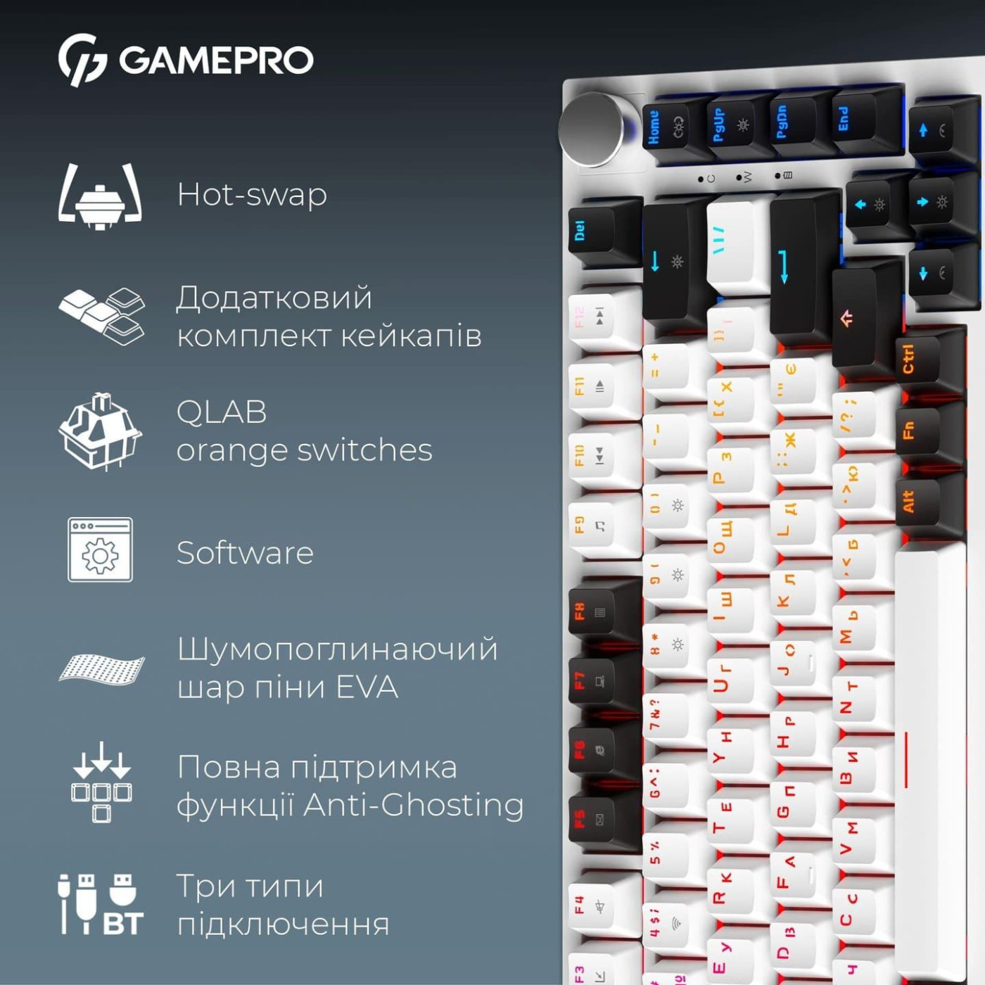 Клавиатура GamePro Asgard Valhalla 75% Exploded QLAB Orange Switches (MK160W Pro)