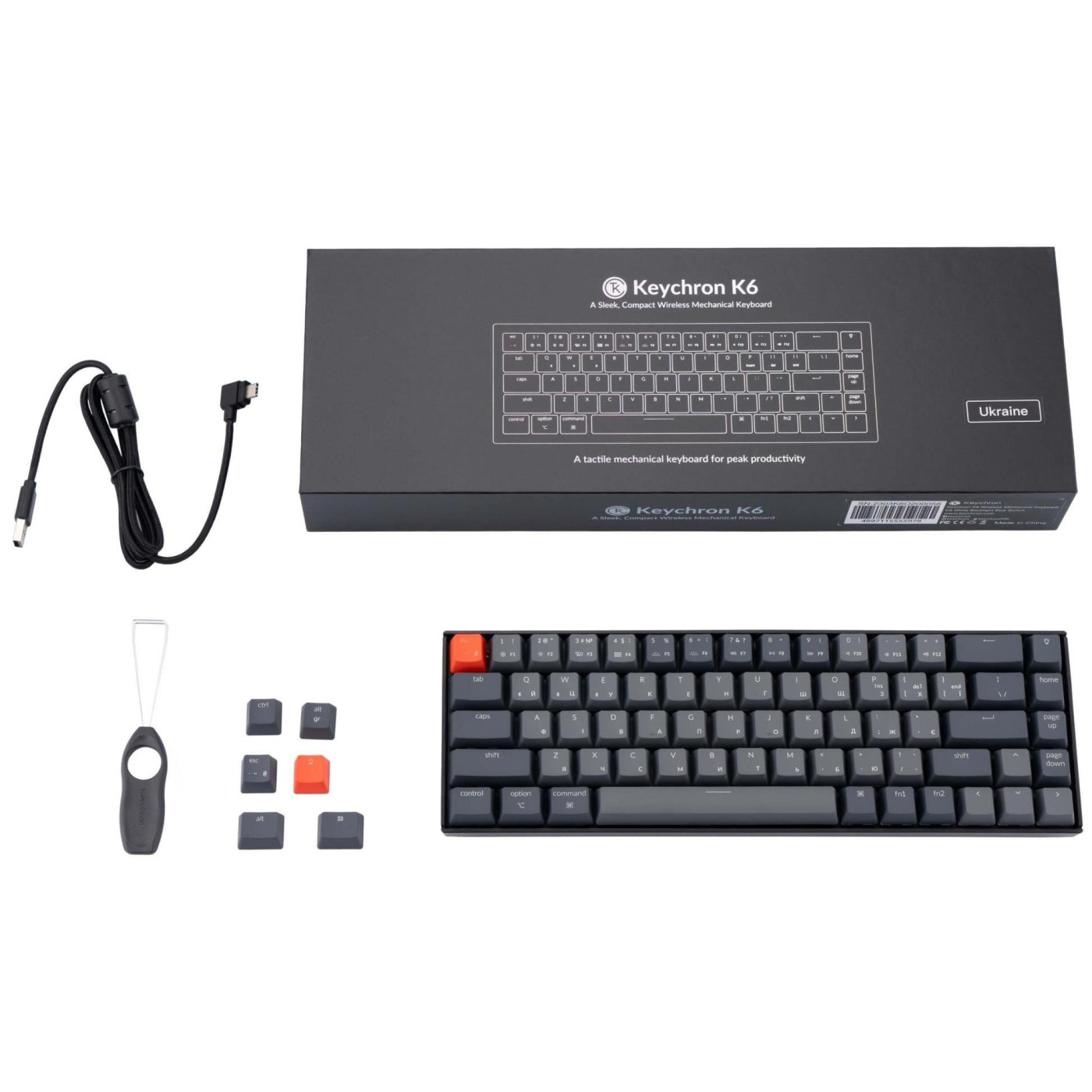 Клавіатура Keychron K6 68 Key Gateron Red White LED Black (K6O1_KEYCHRON)